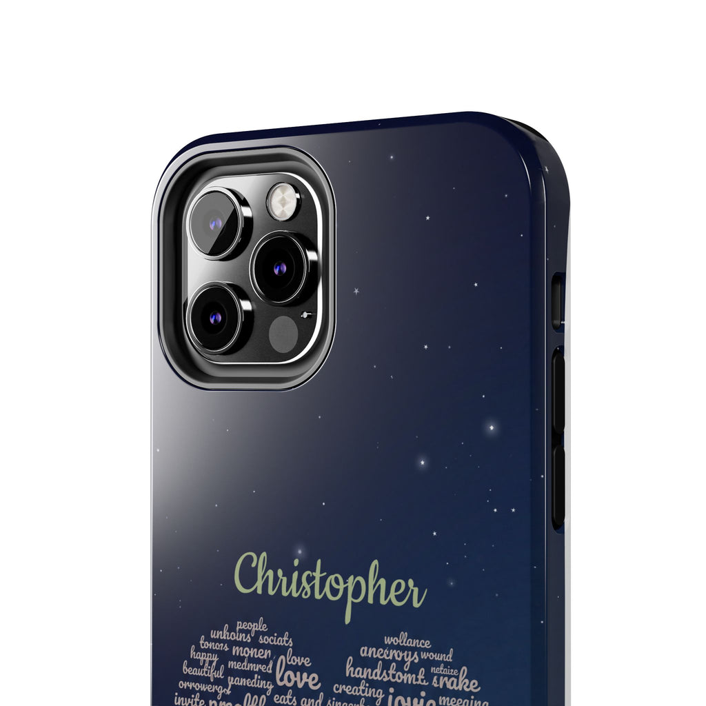 Personalized Teacher Heart Word Cloud Phone Case — Custom Name Starry Design