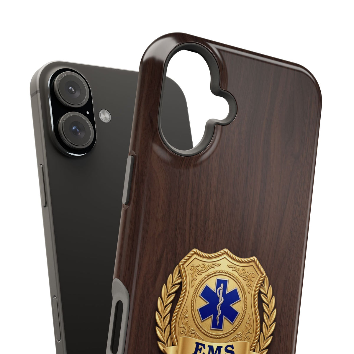 Gold EMS Laurel Badge Wood Phone Case — Magnetic Wireless Charging Cover