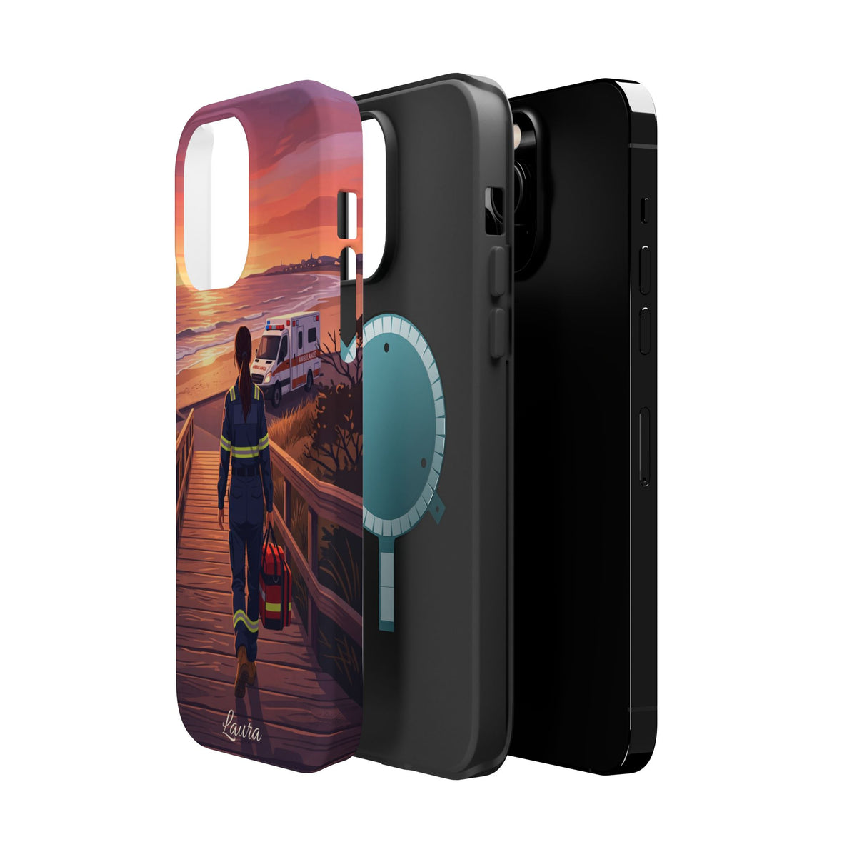 Sunset Boardwalk Personalized Paramedic Phone Case — Wireless Charging Cover