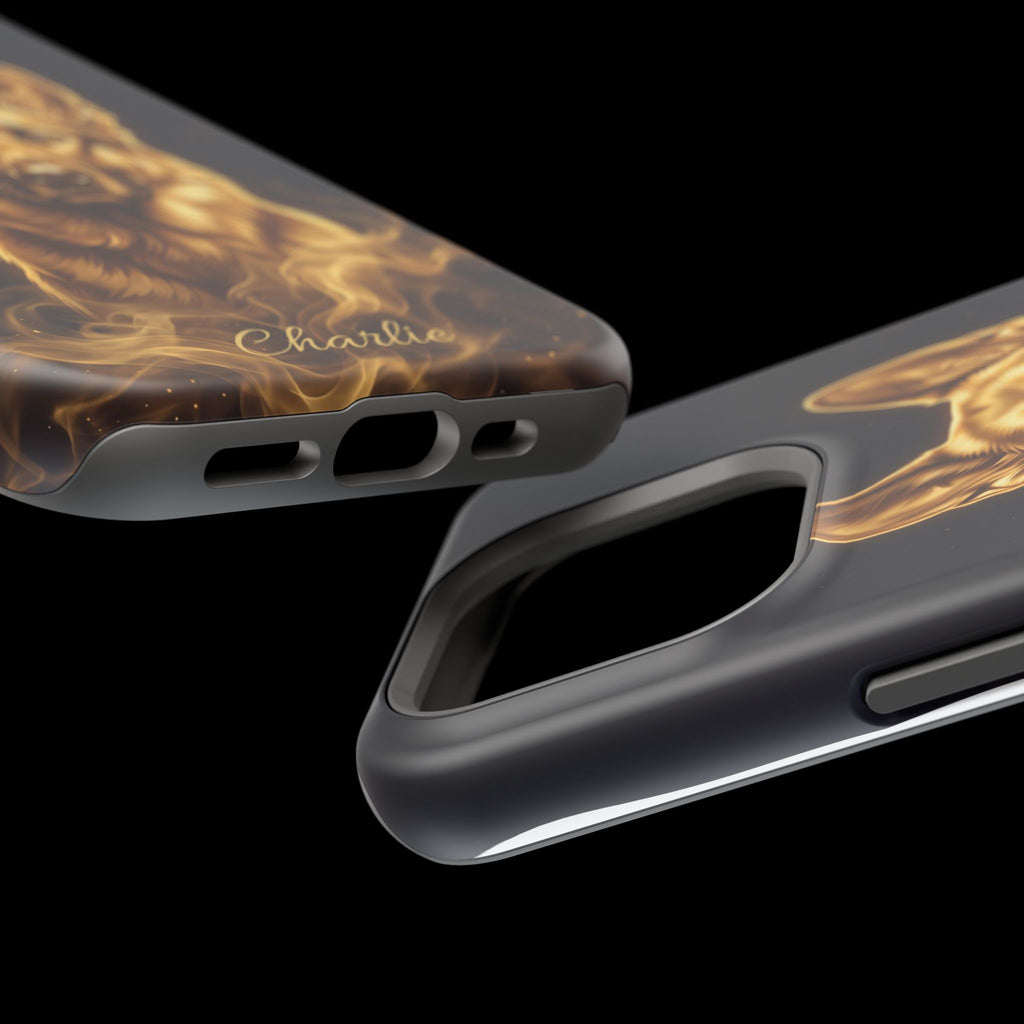 German Shepherd Phone Case | Personalized Gold Glow Art — Tough Magnetic Case with Wireless Charging