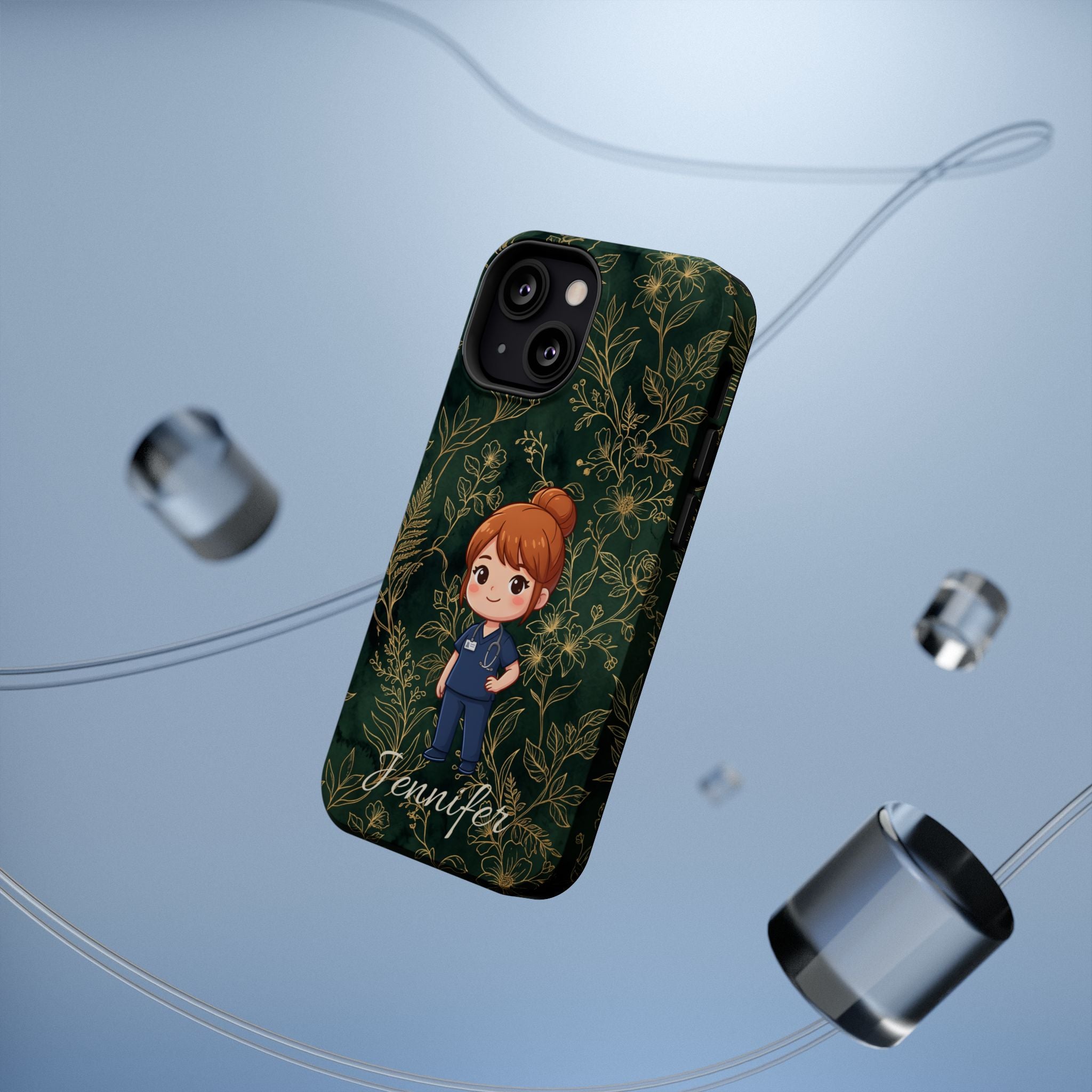 Personalized Nurse Botanical Phone Case — Impact-Resistant Wireless Charging Cover
