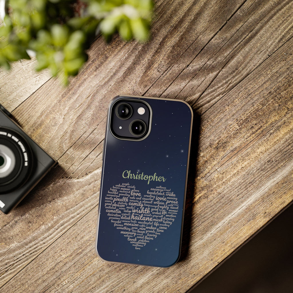 Personalized Teacher Heart Word Cloud Phone Case — Custom Name Starry Design