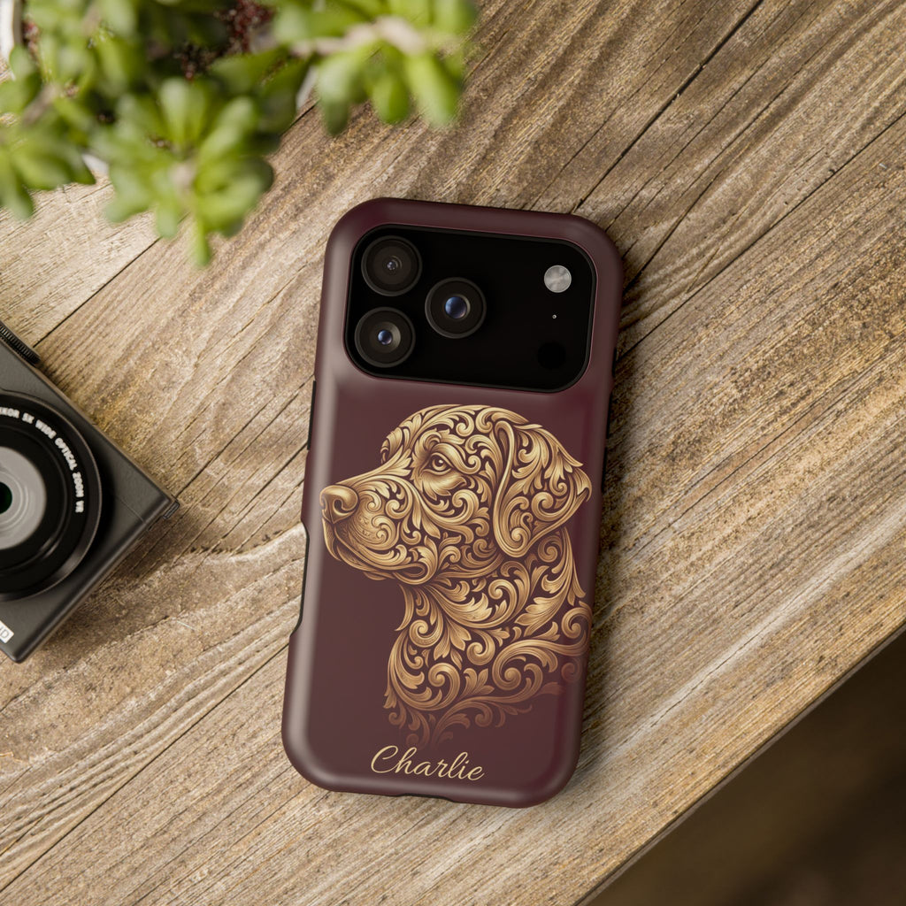 Personalized Gold Filigree Labrador Phone Case — Tough Magnetic Case with Wireless Charging