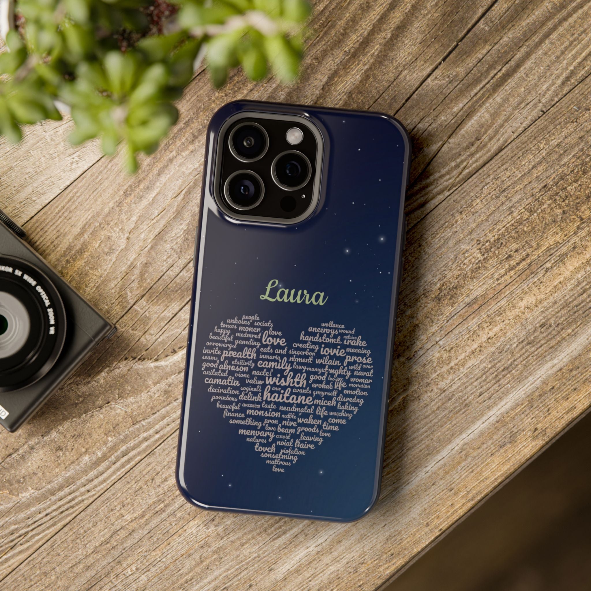 Personalized Teacher Heart Word Art Phone Case — Navy Wireless Charging Cover