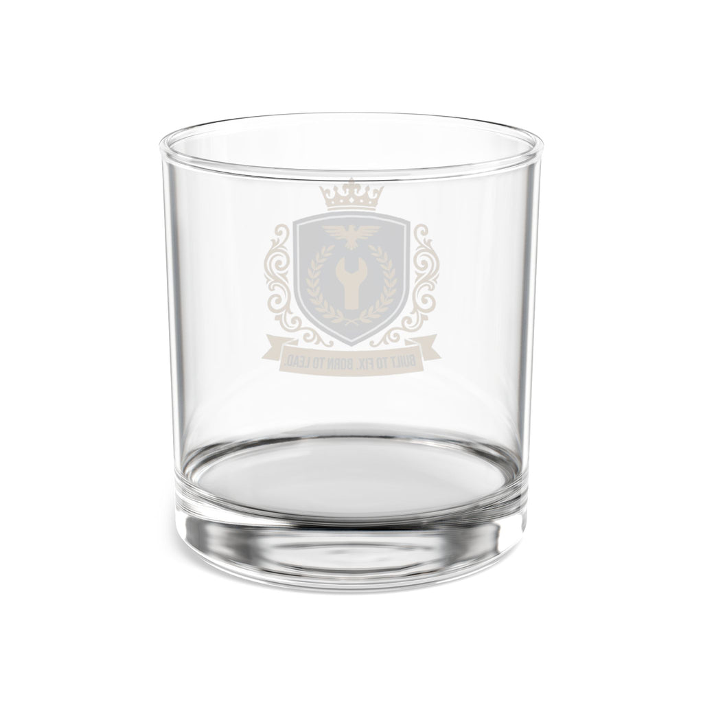 Built To Fix Born To Lead Crest Rocks Glass 10oz — Navy & Gold Plumber Glass