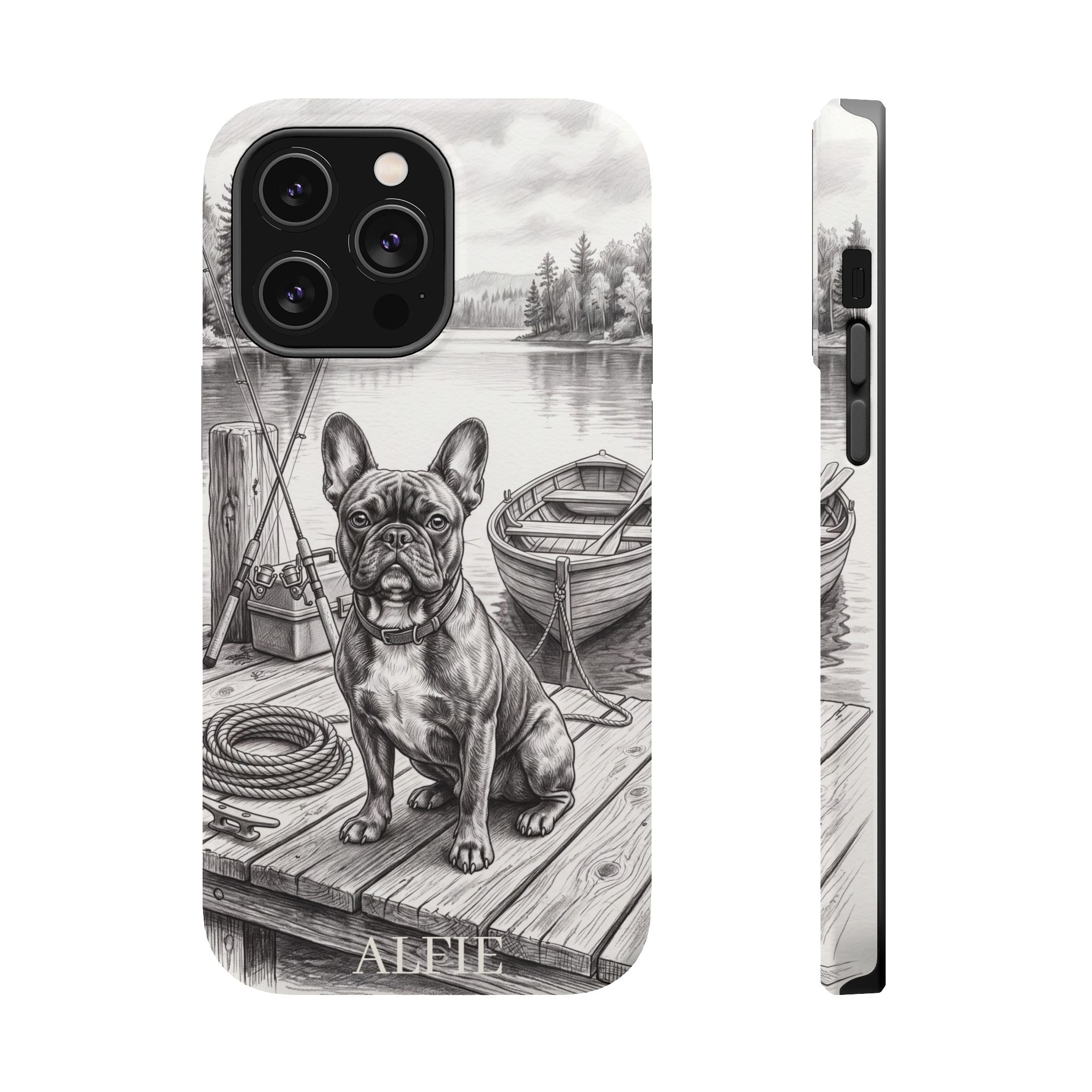 Personalized French Bulldog Lakeside Dock Phone Case — Wireless Charging Cover