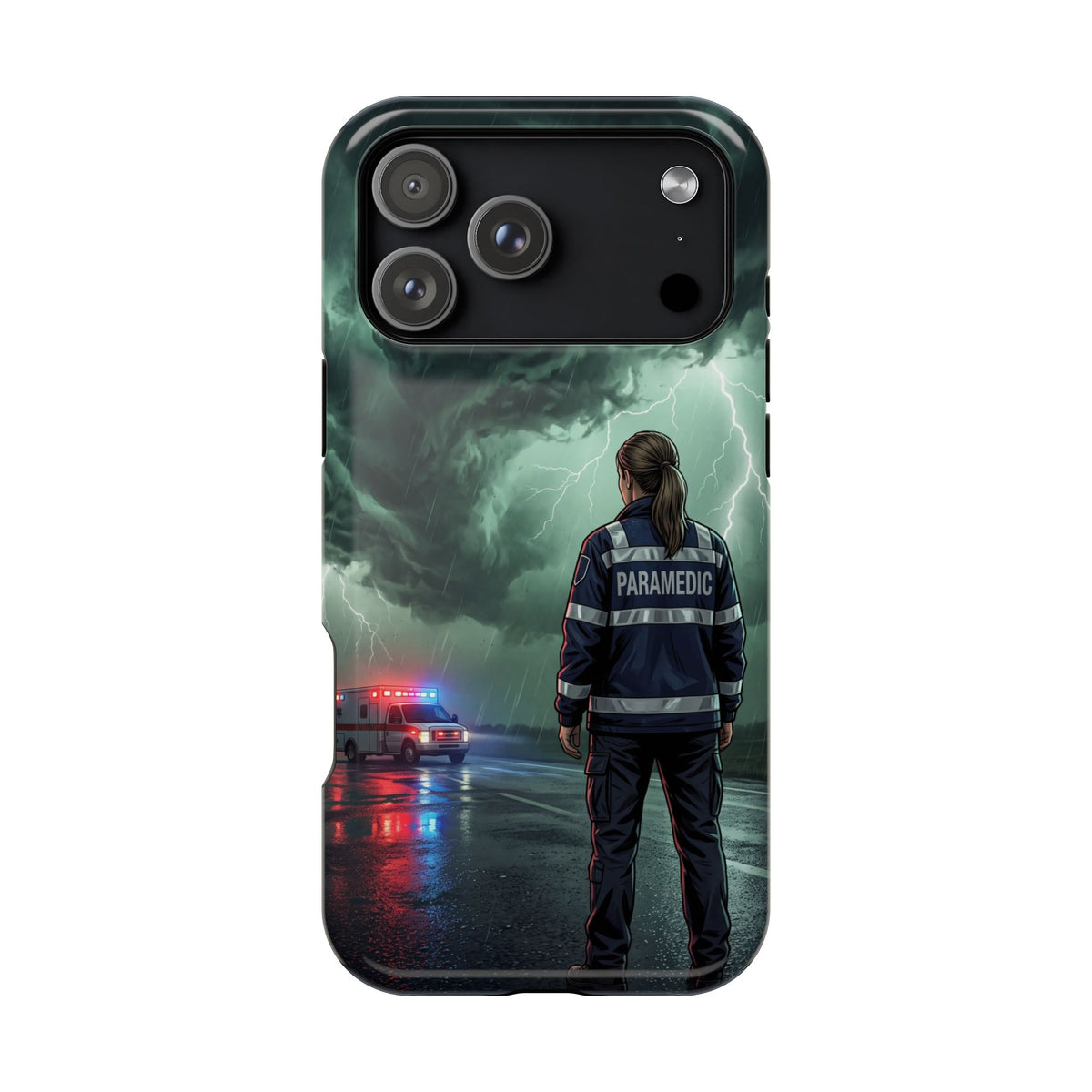 Female Paramedic Green Storm Phone Case — Magnetic Wireless Charging Cover