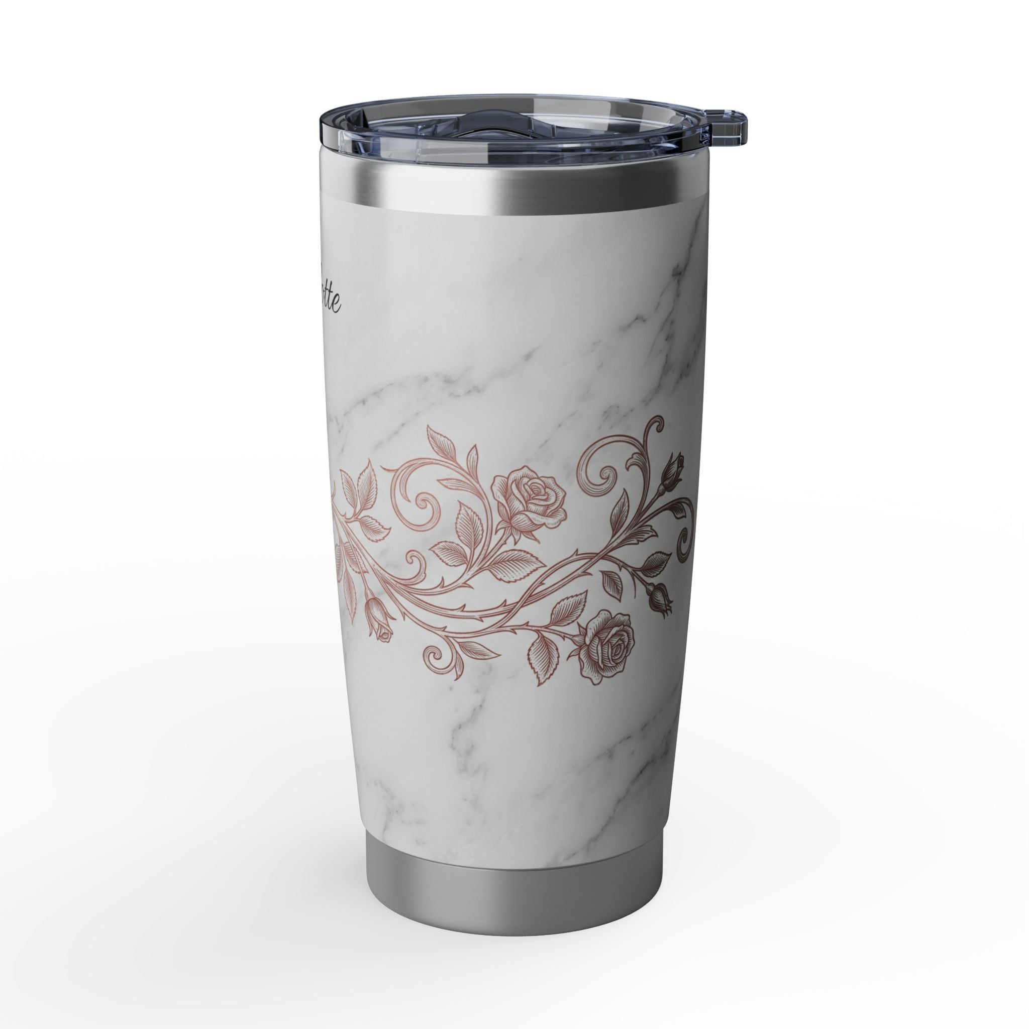 Personalized Marble Floral Tumbler – Custom Name Rose Gold Design 20 oz