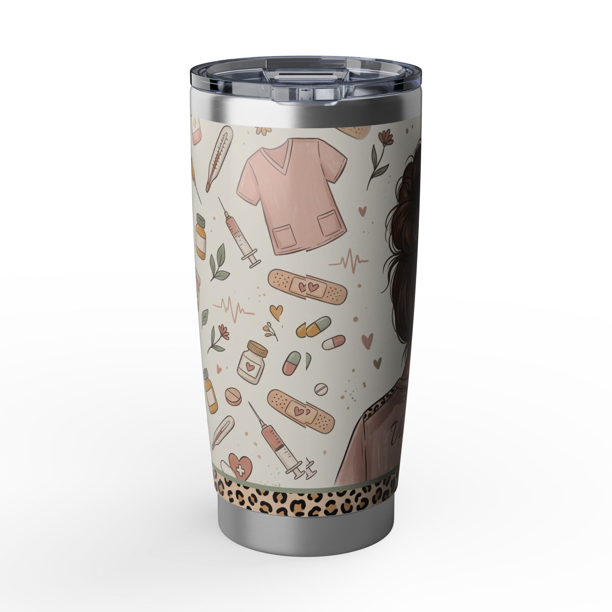 Personalized Leopard Bandana Nurse Tumbler – Custom Name Realistic Design 20 oz