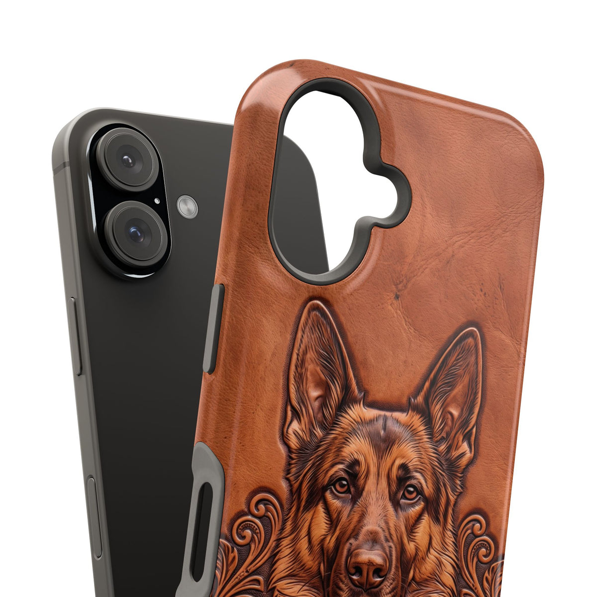 German Shepherd Phone Case | Western Tooled Art — Tough Magnetic Case with Wireless Charging