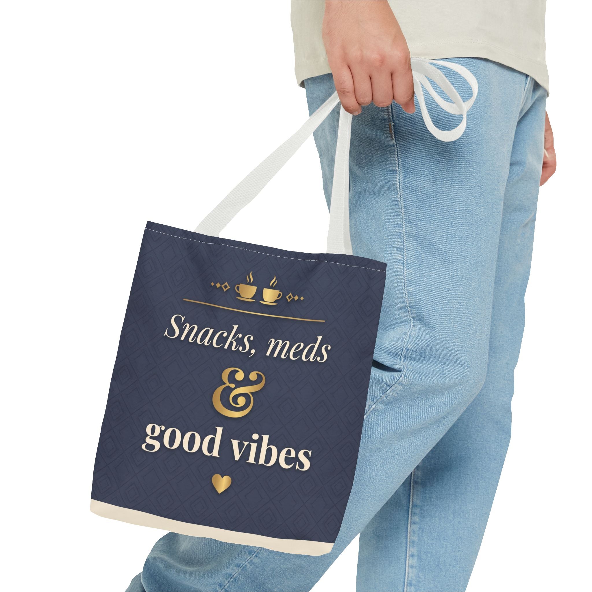 Snacks Meds & Good Vibes Tote | Funny Nurse Gift Tote Bag | Healthcare Worker Humour Gift | Premium Polyester Carry-All