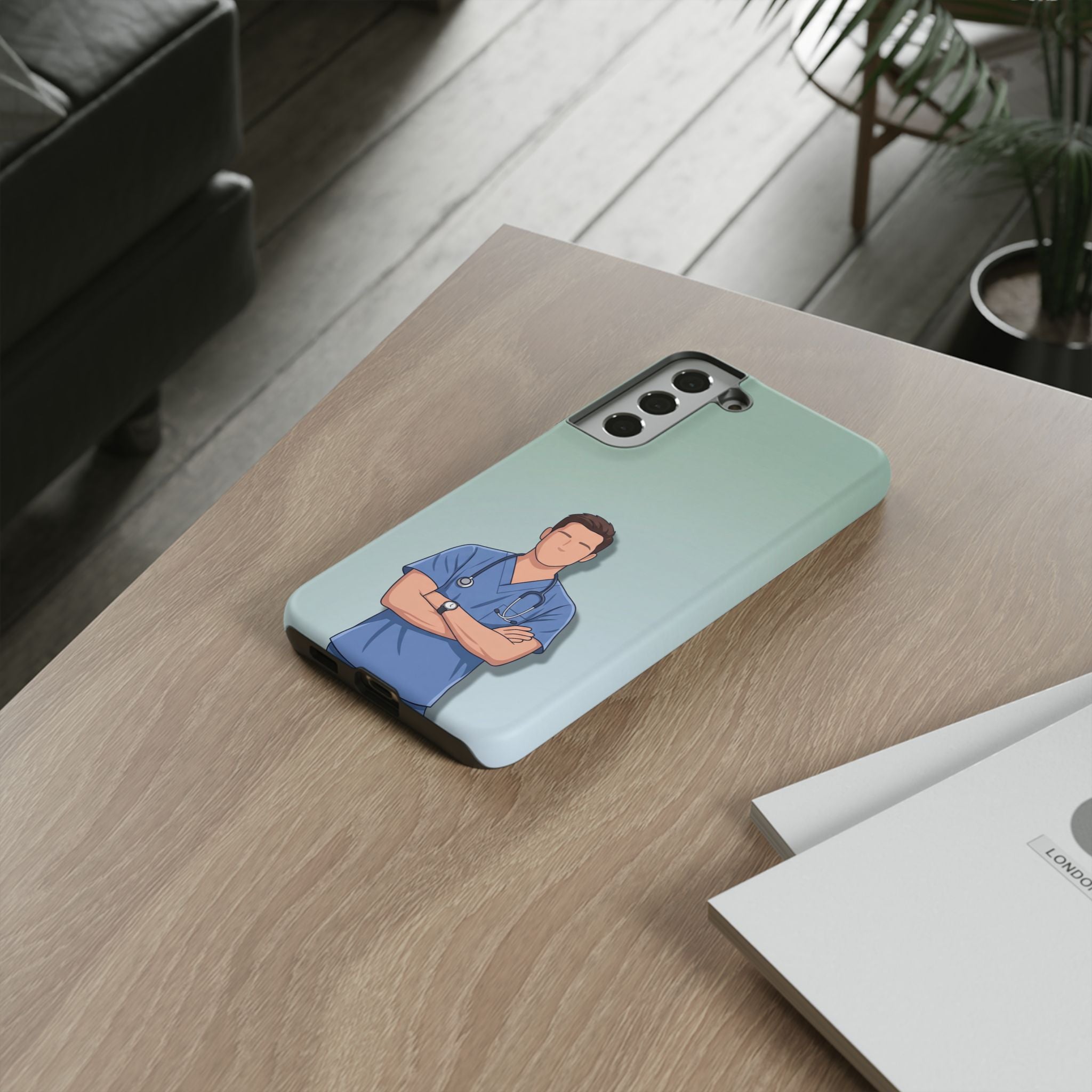 Male Nurse Phone Case | Confident Nurse in Blue Scrubs Illustration | iPhone & Samsung