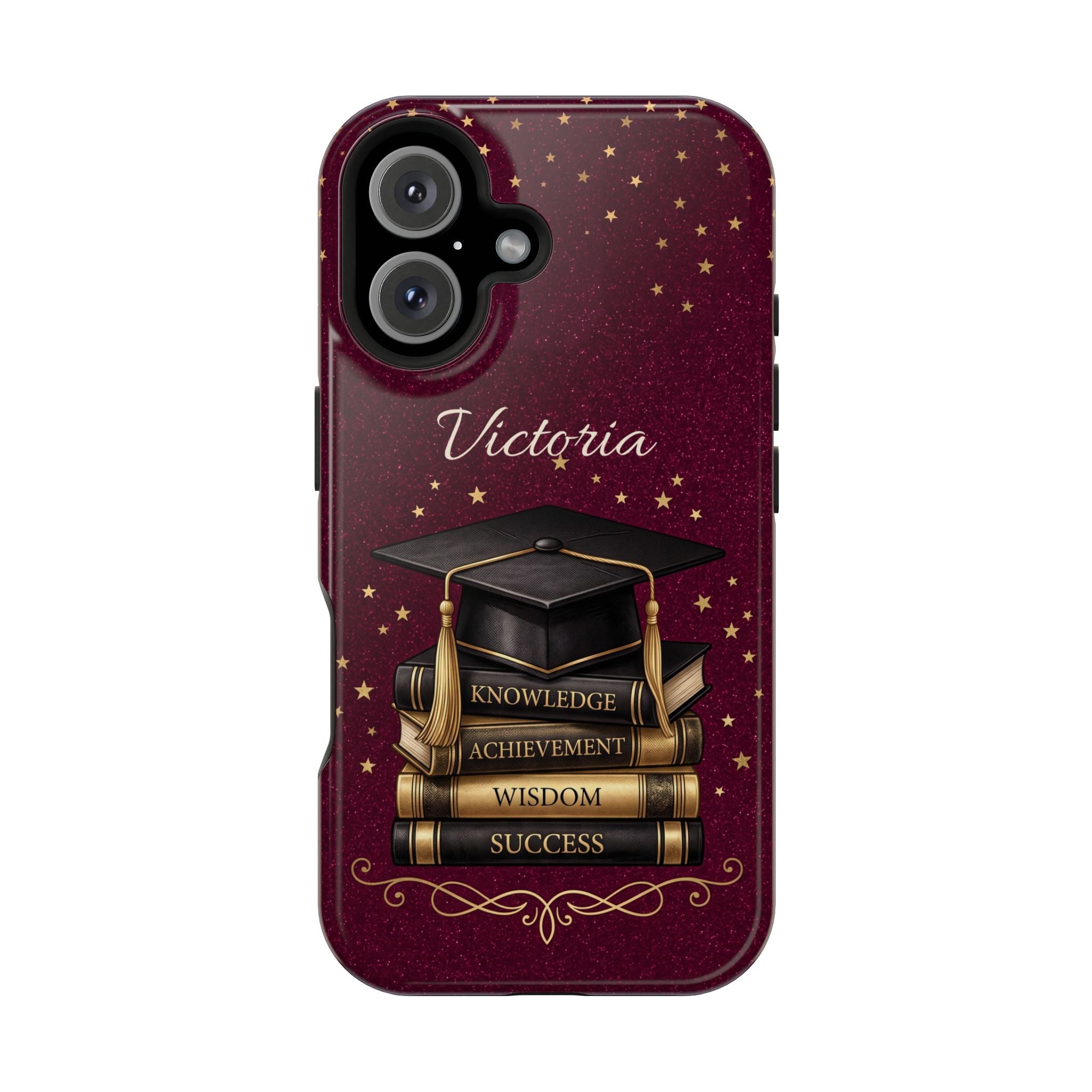 Graduation Cap & Books Personalized Teacher Phone Case — Wireless Charging Cover