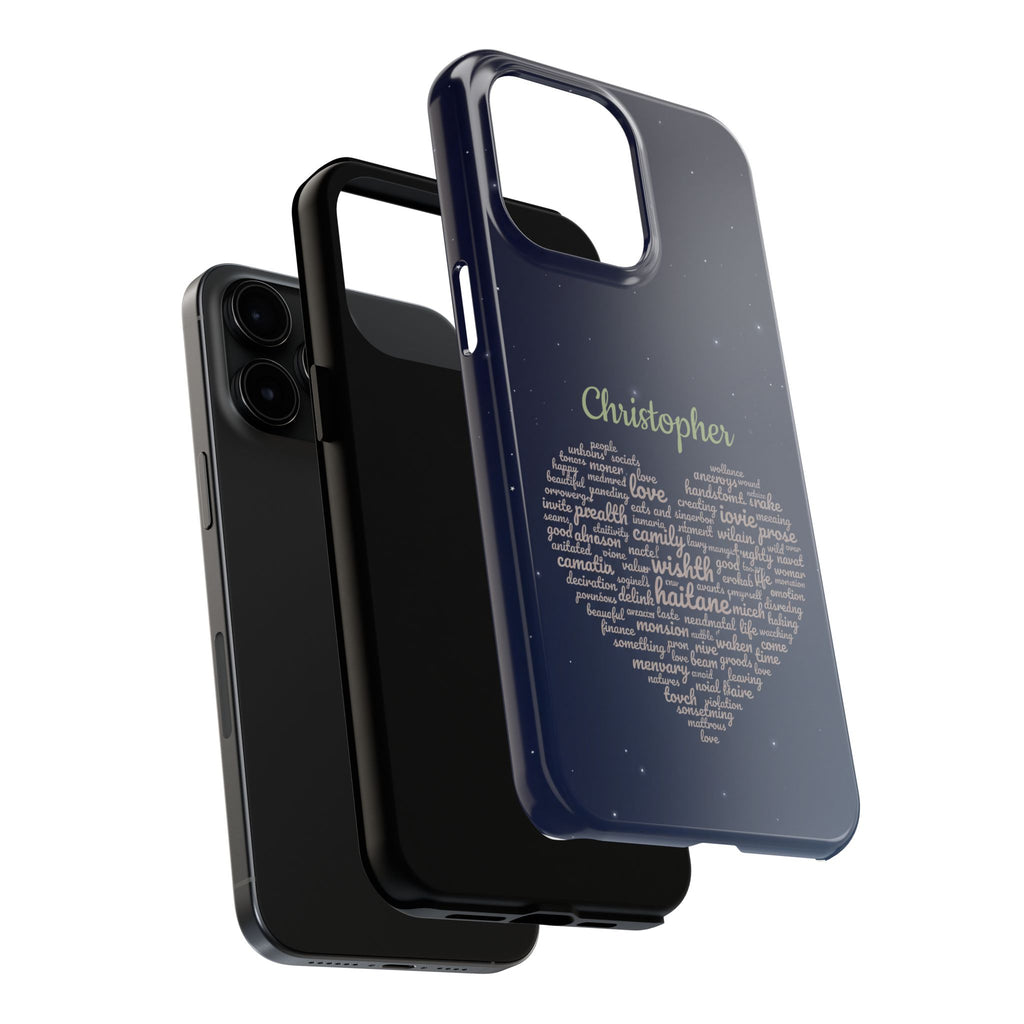 Personalized Teacher Heart Word Cloud Phone Case — Custom Name Starry Design