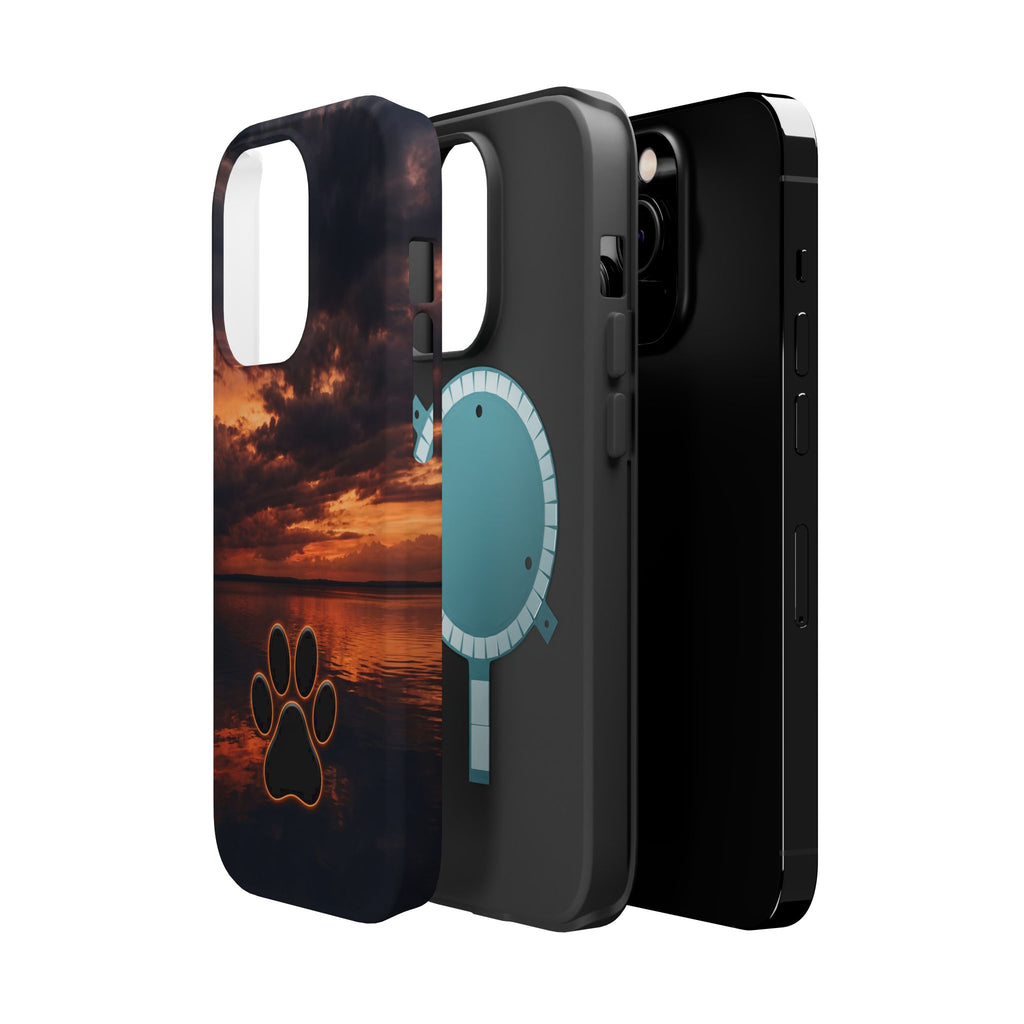 Sunset Paw Print Phone Case — Impact-Resistant Wireless Charging Cover