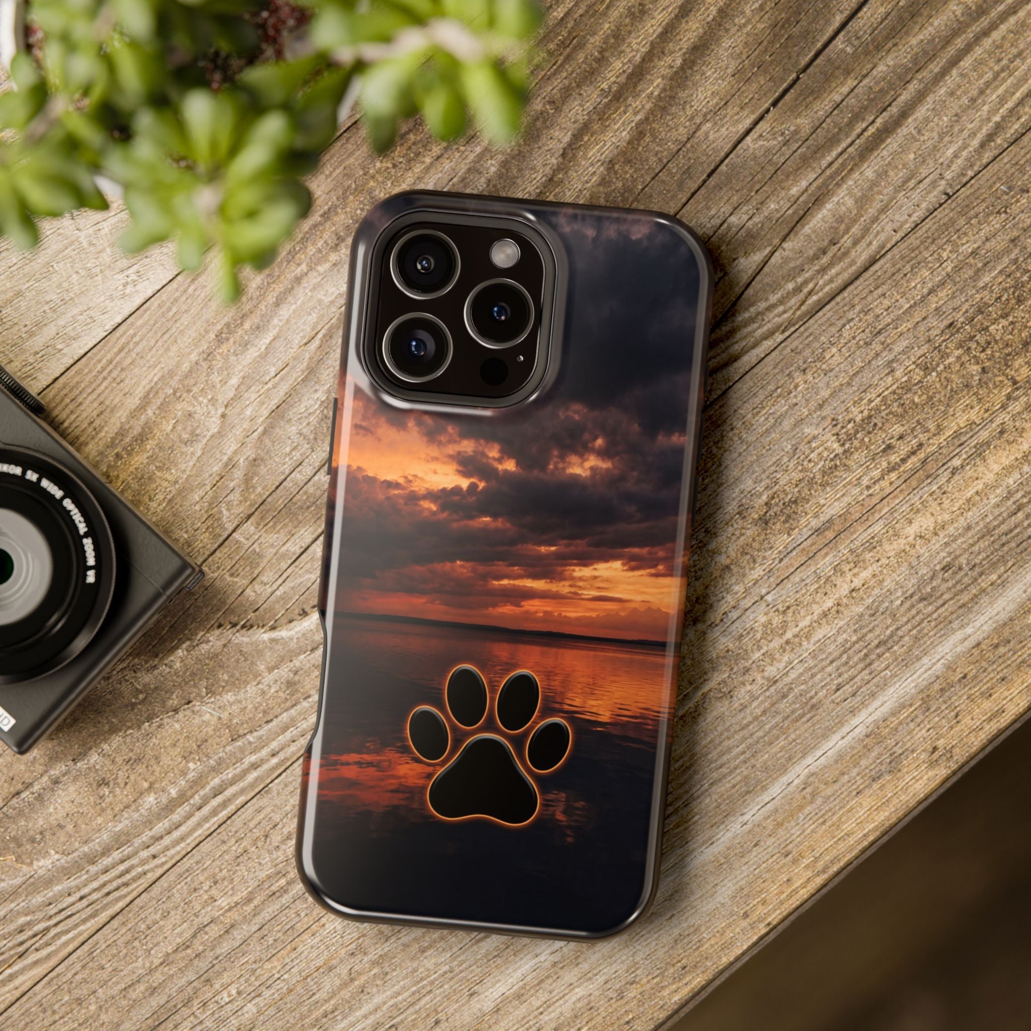 Sunset Paw Print Phone Case — Impact-Resistant Wireless Charging Cover