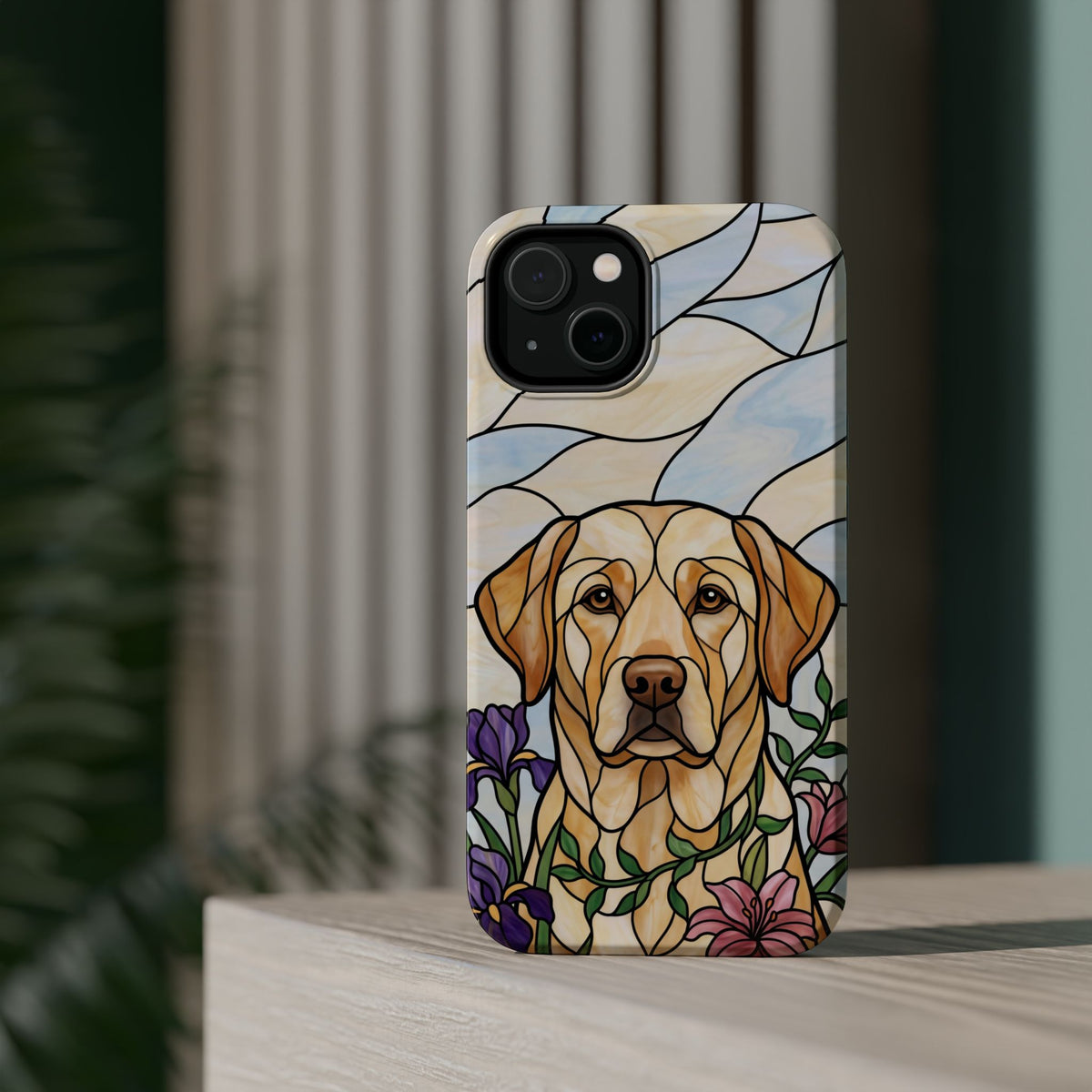 Floral Stained Glass Labrador Phone Case — Tough Magnetic Case with Wireless Charging