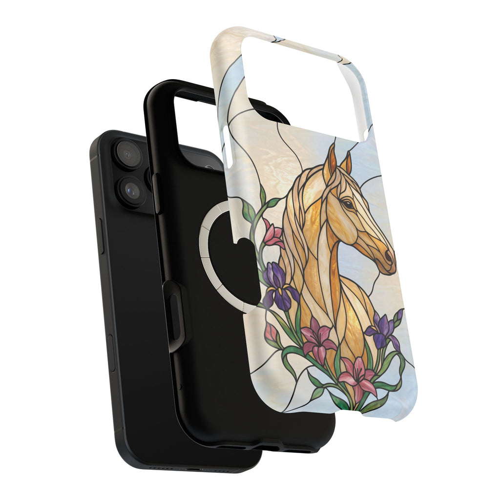 Floral Stained Glass Horse Phone Case — Tough Magnetic Case with Wireless Charging