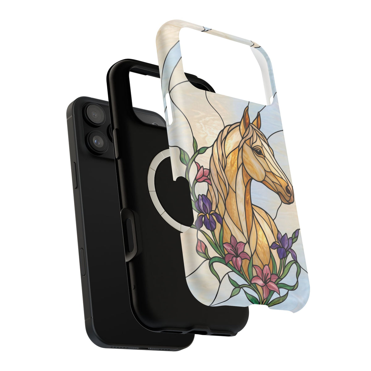 Floral Stained Glass Horse Phone Case — Tough Magnetic Case with Wireless Charging