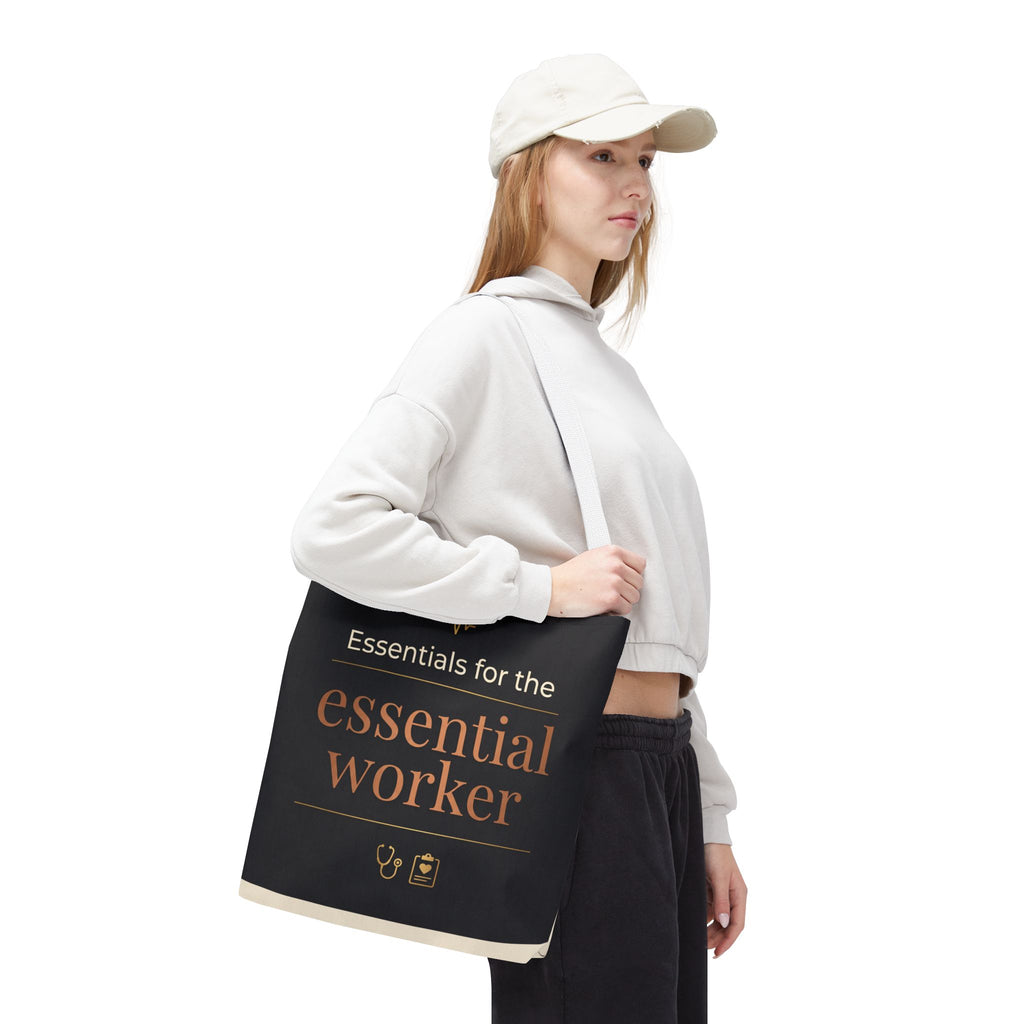 Essentials for the Essential Worker Tote | Healthcare Worker Gift Tote Bag | Nurse Doctor Appreciation Gift | Premium Polyester Carry-All