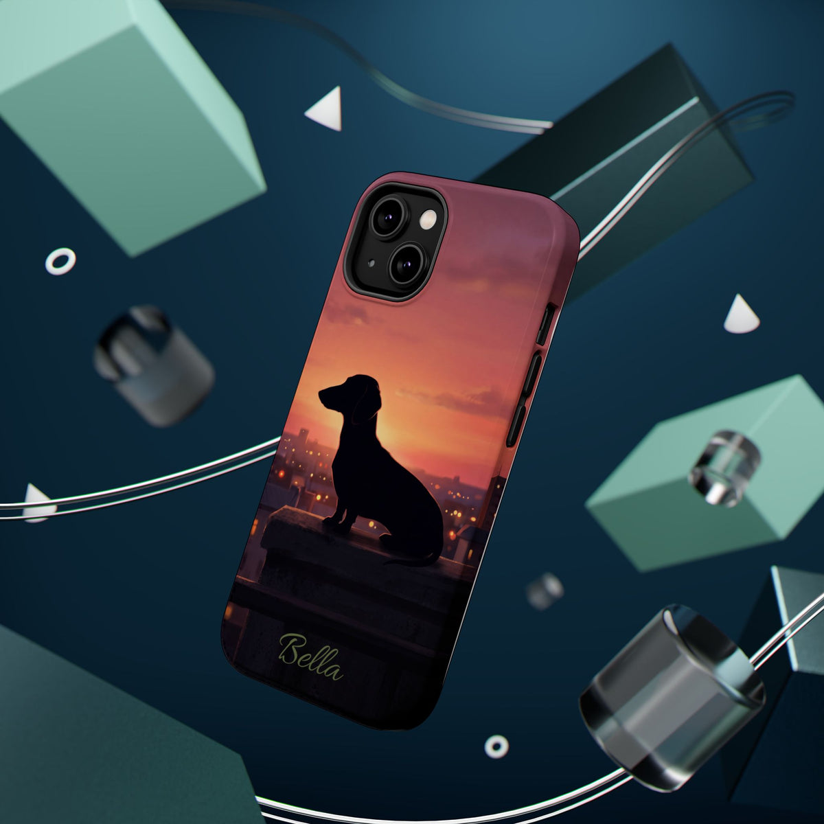 Personalized Dachshund Rooftop Sunset Phone Case — Wireless Charging Cover