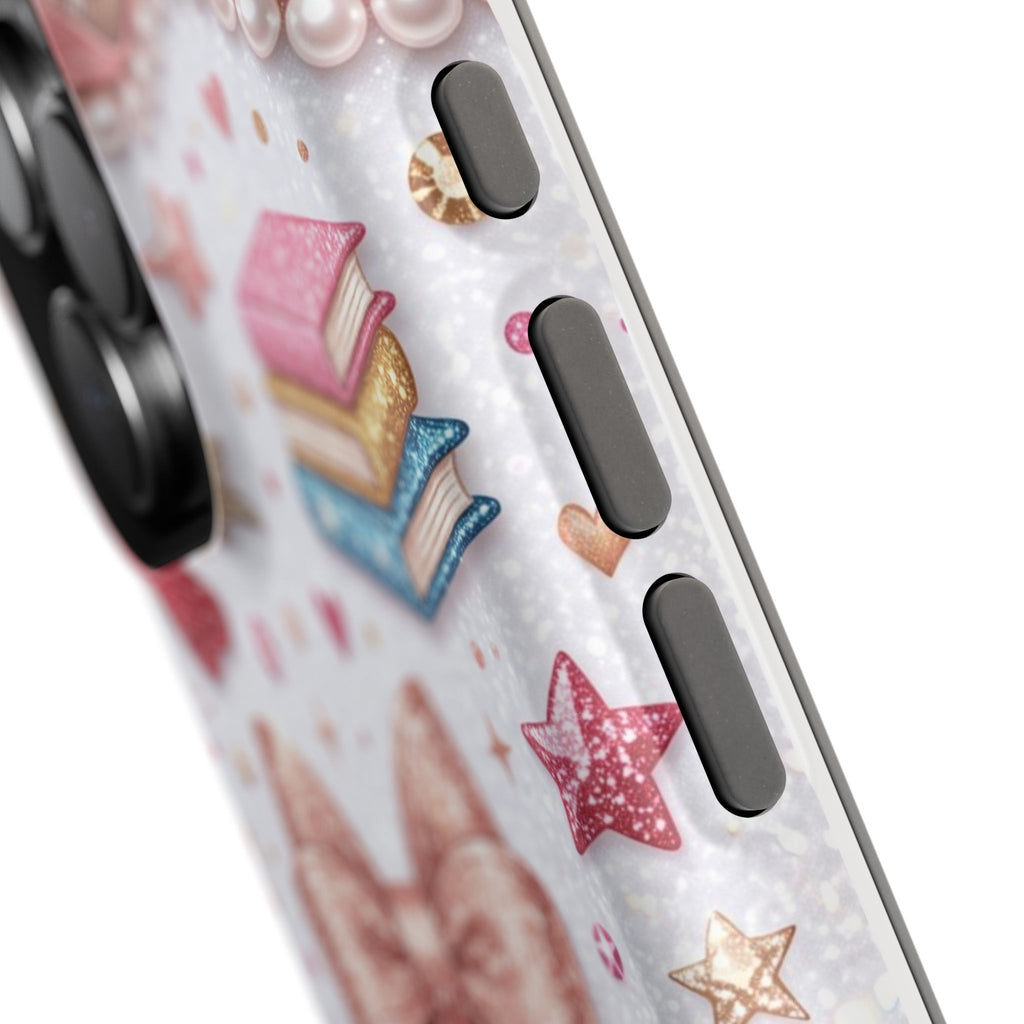 Rose Gold Glitter Bow Personalized Teacher Phone Case — Wireless Charging Cover