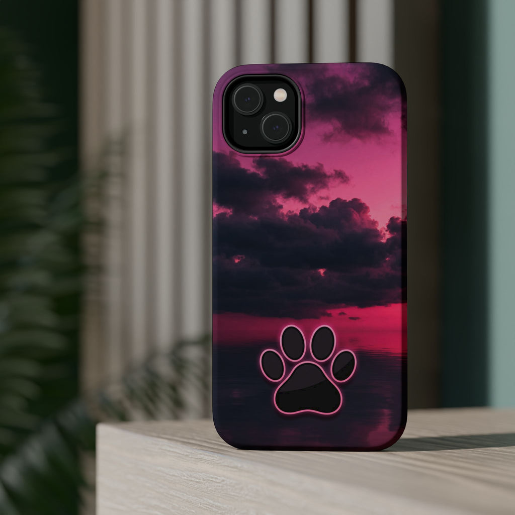 Pink Sky Paw Print Phone Case — Impact-Resistant Wireless Charging Cover