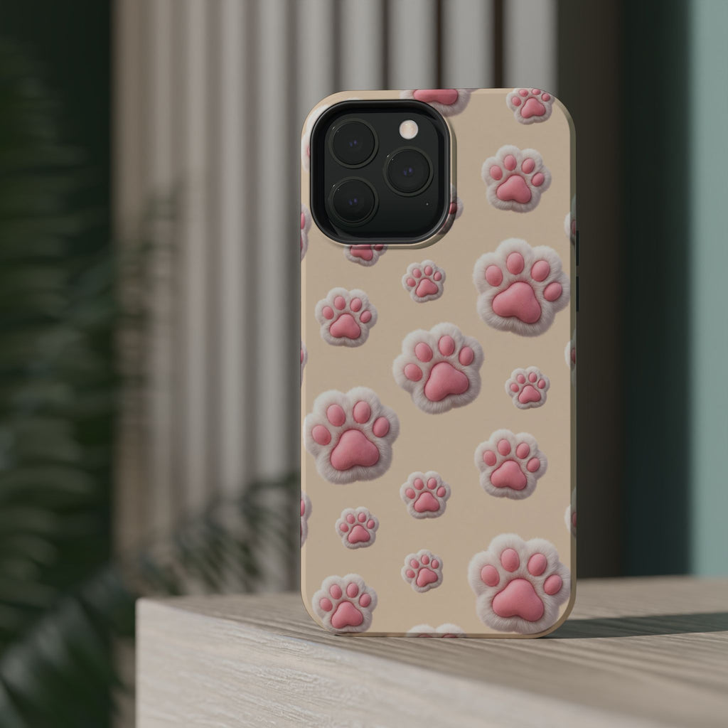 Pink Paw Print Phone Case — Impact-Resistant Wireless Charging Cover