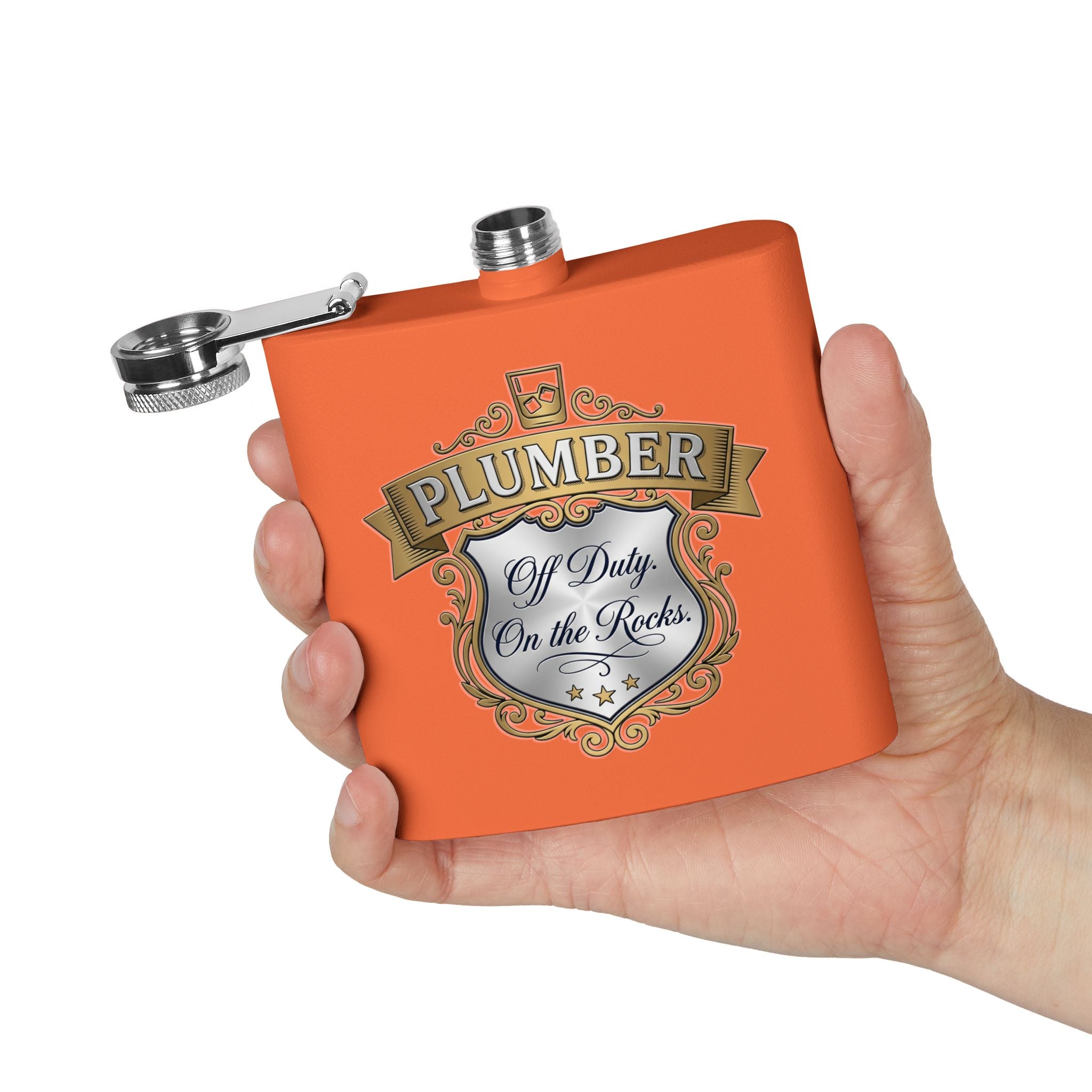 Flask — "Off Duty. On the Rocks." 6oz Stainless Steel Hip Flask