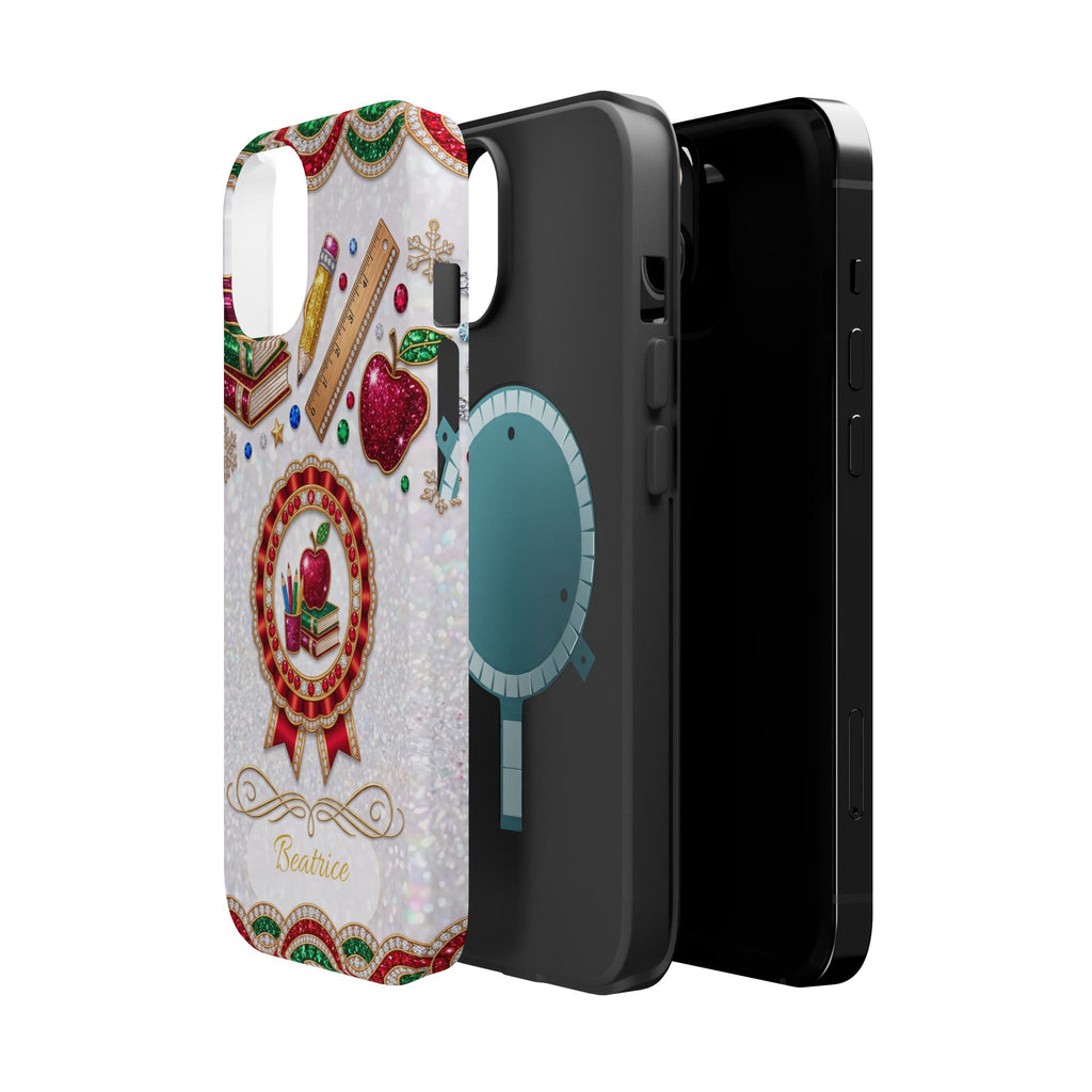 Jeweled Apple Medallion Personalized Teacher Phone Case — Wireless Charging Cover