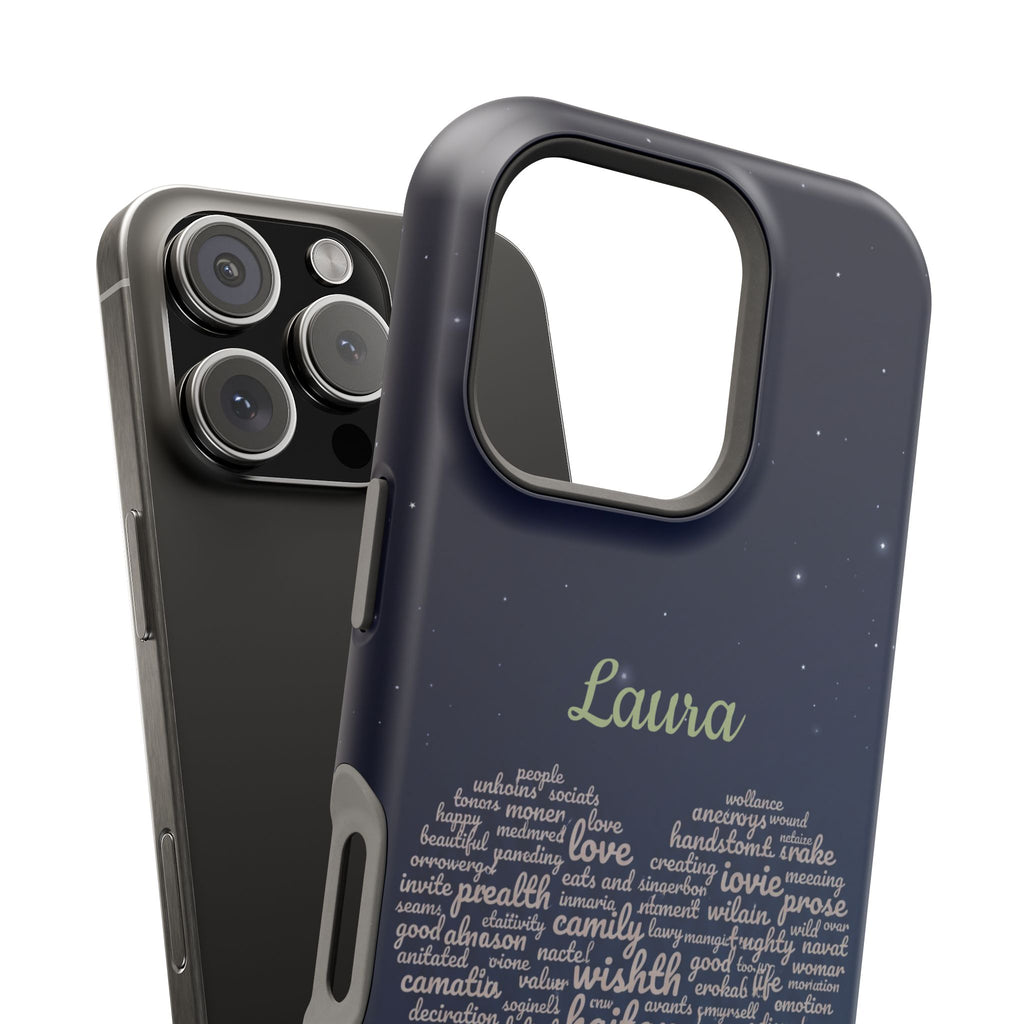 Personalized Teacher Heart Word Art Phone Case — Navy Wireless Charging Cover