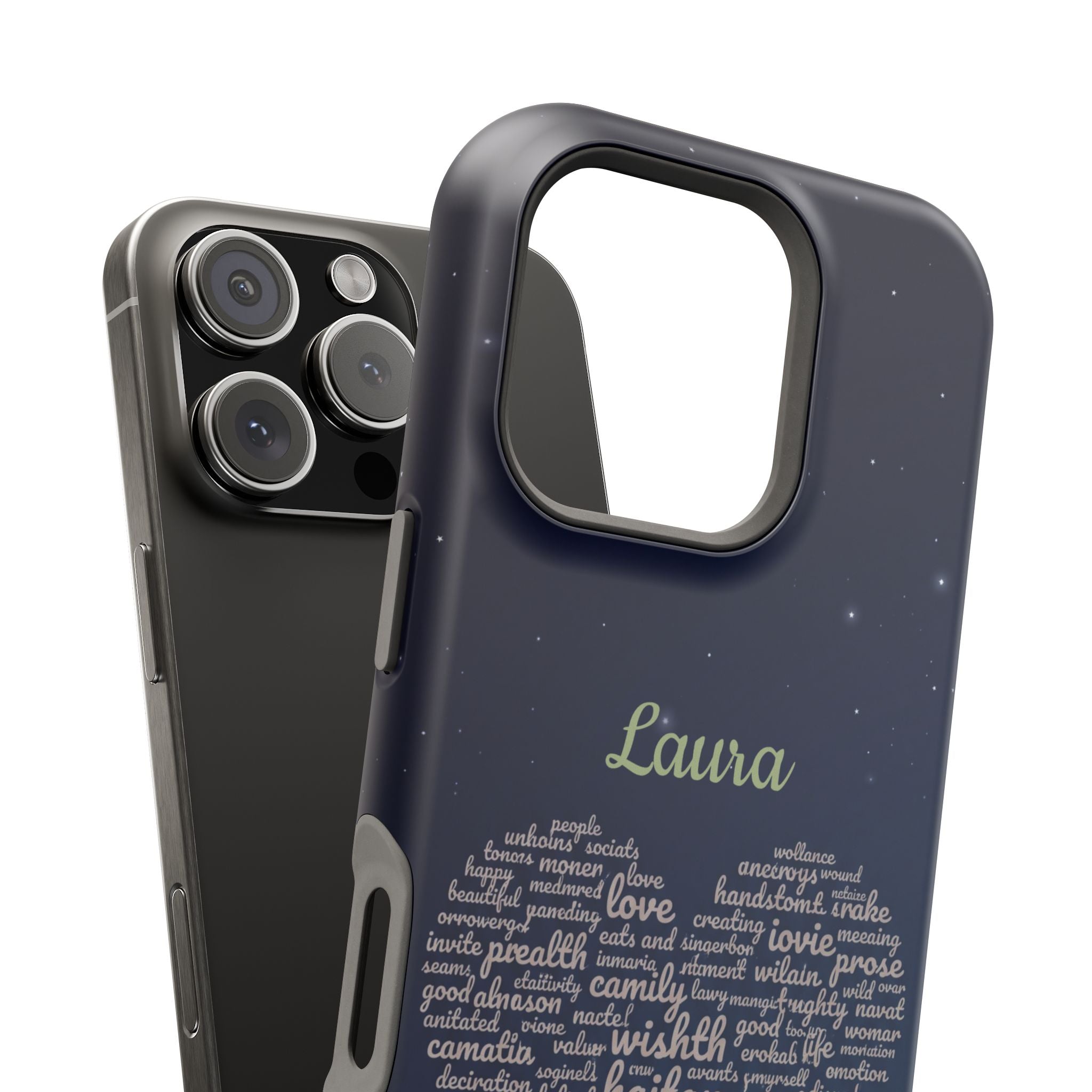 Personalized Teacher Heart Word Art Phone Case — Navy Wireless Charging Cover