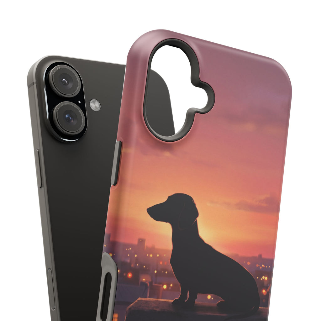 Personalized Dachshund Rooftop Sunset Phone Case — Wireless Charging Cover