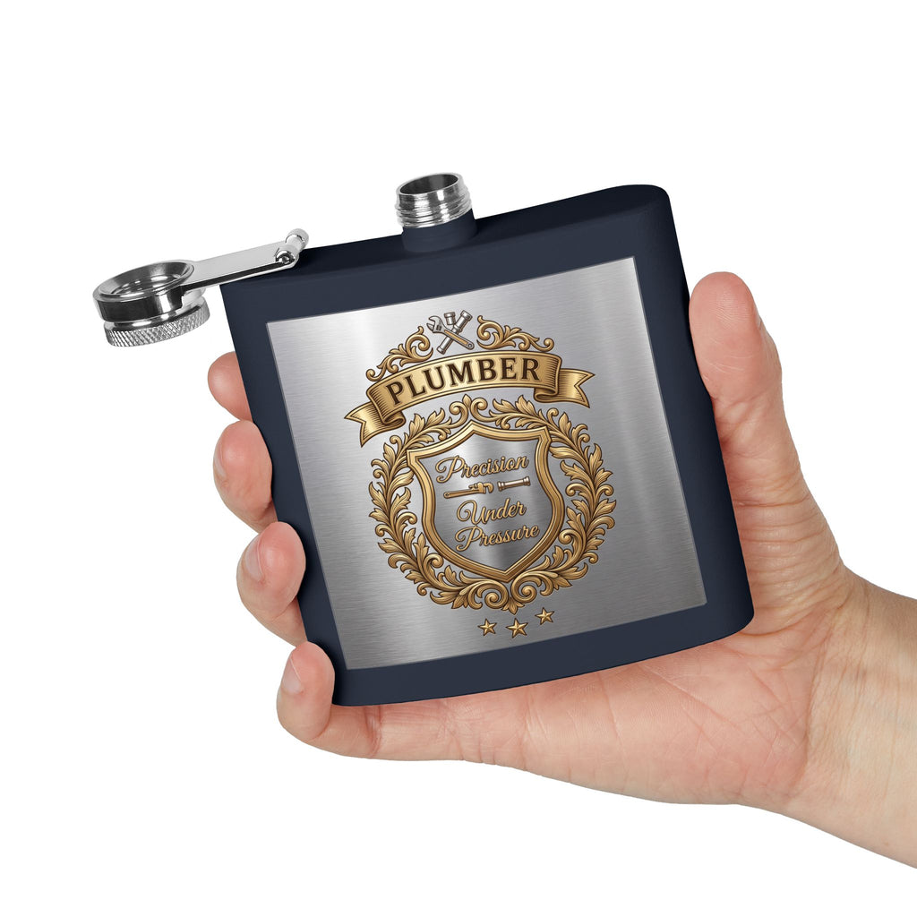 Flask — "Plumber: Precision Under Pressure" 6oz Stainless Steel Hip Flask