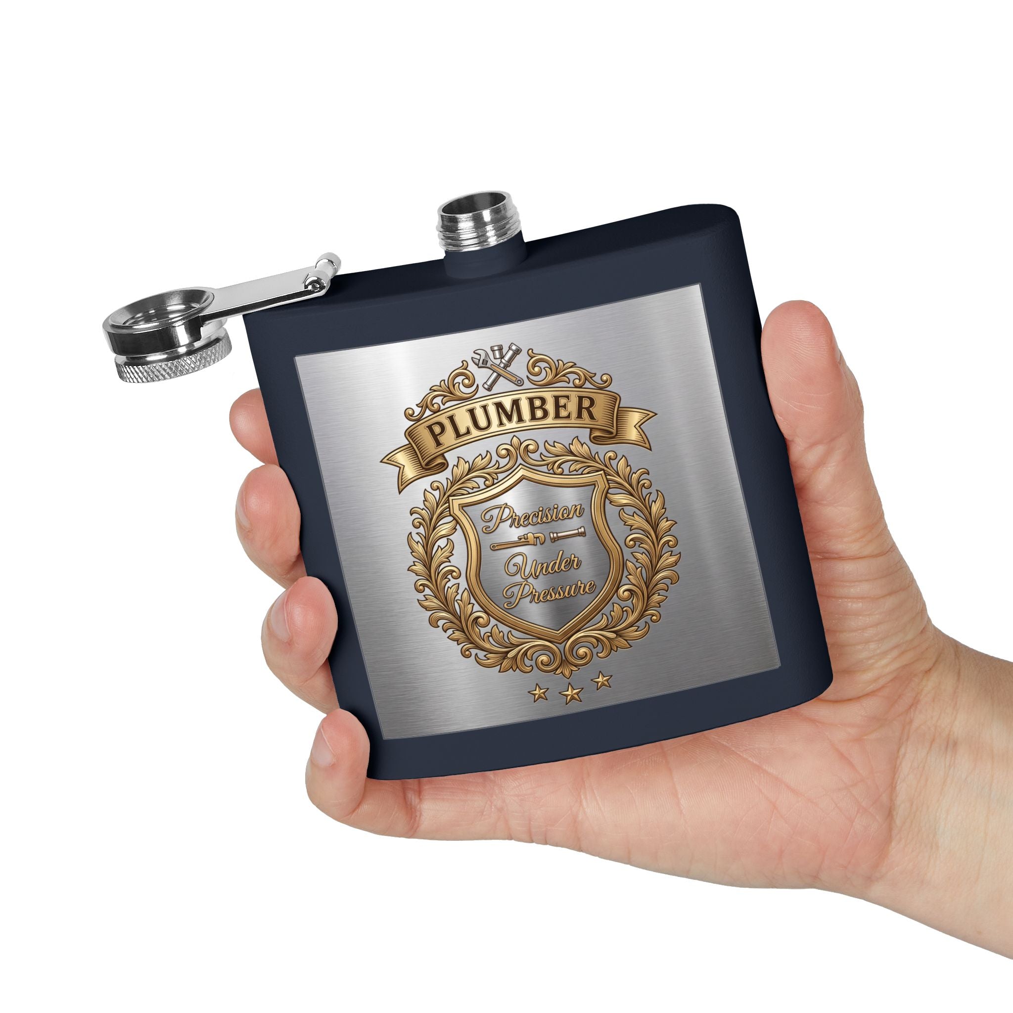Flask — "Plumber: Precision Under Pressure" 6oz Stainless Steel Hip Flask
