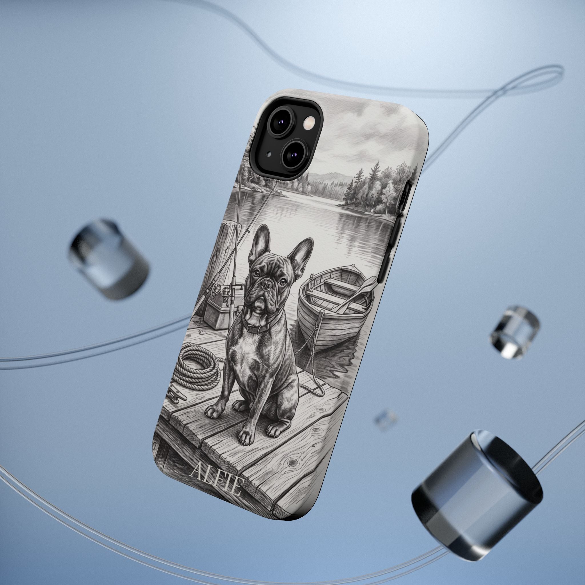 Personalized French Bulldog Lakeside Dock Phone Case — Wireless Charging Cover