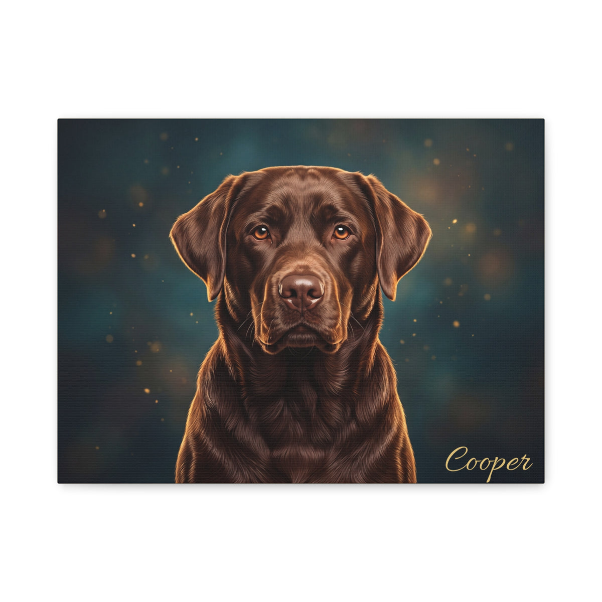Chocolate Labrador Personalized Canvas | Golden Bokeh Wall Art
