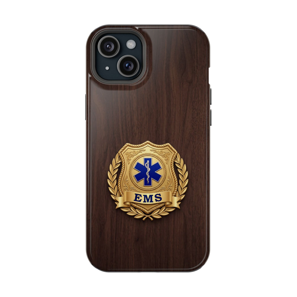 Gold EMS Laurel Badge Wood Phone Case — Magnetic Wireless Charging Cover