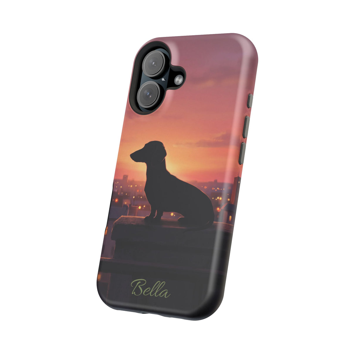 Personalized Dachshund Rooftop Sunset Phone Case — Wireless Charging Cover