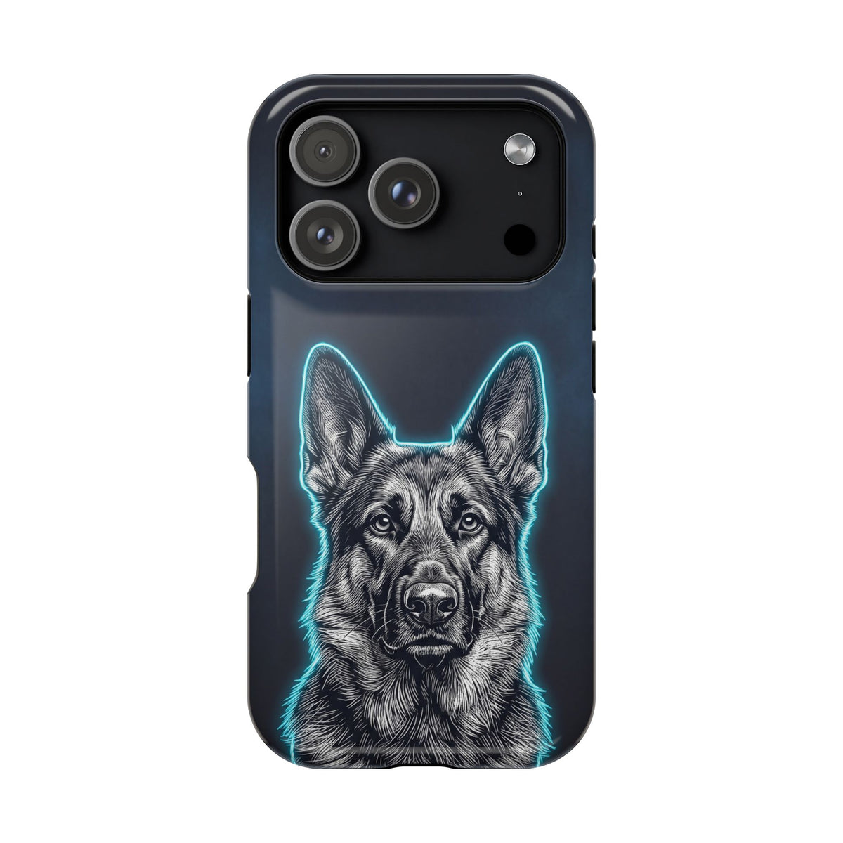 German Shepherd Phone Case | Neon Glow Sketch Art — Tough Magnetic Case with Wireless Charging