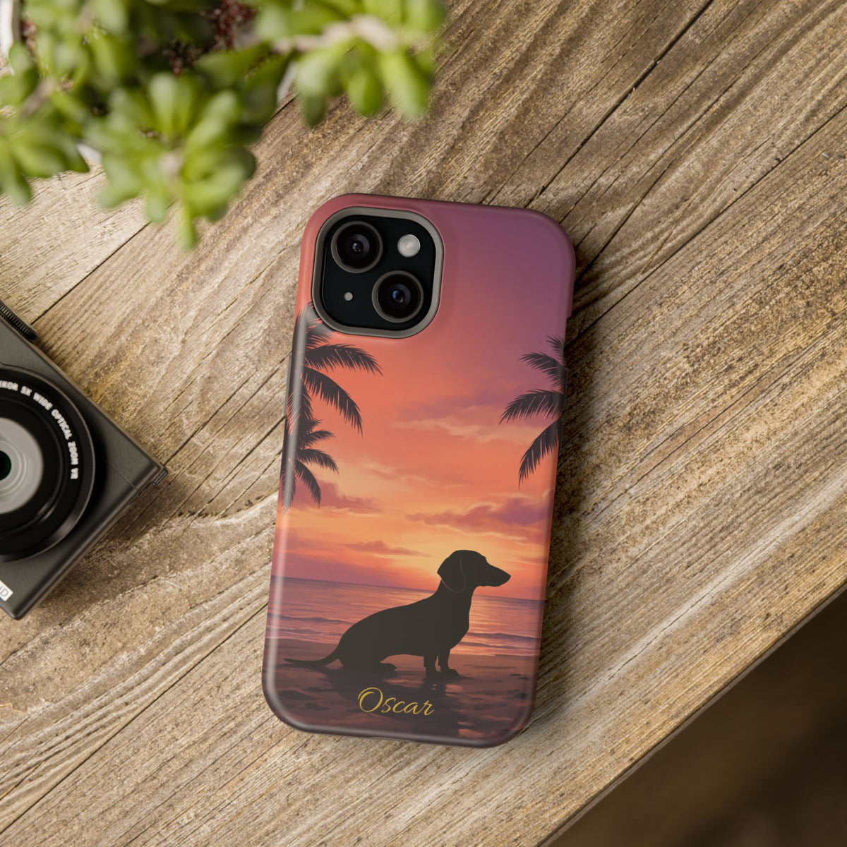 Personalized Dachshund Tropical Beach Sunset Phone Case — Wireless Charging Cover