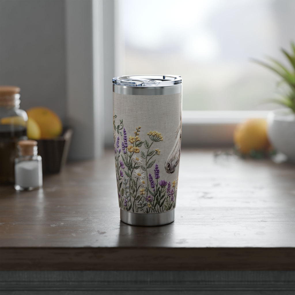Horse Personalized Tumbler | Floral Embroidery Art — 20 oz Stainless Travel Mug