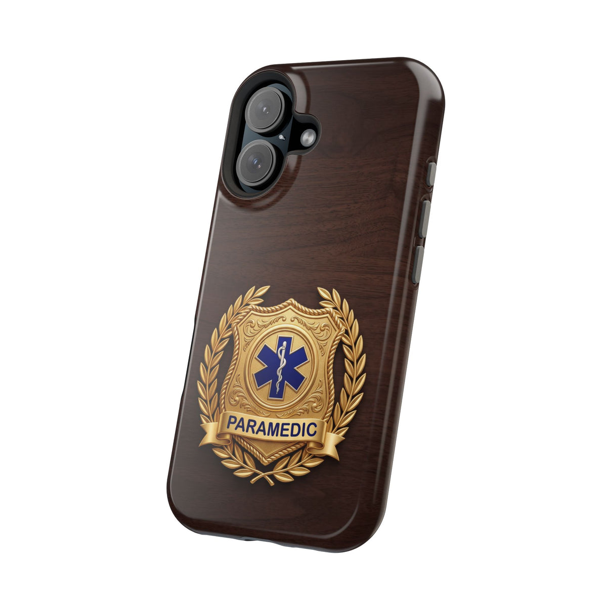 Gold Paramedic Laurel Badge Wood Phone Case — Magnetic Wireless Charging Cover
