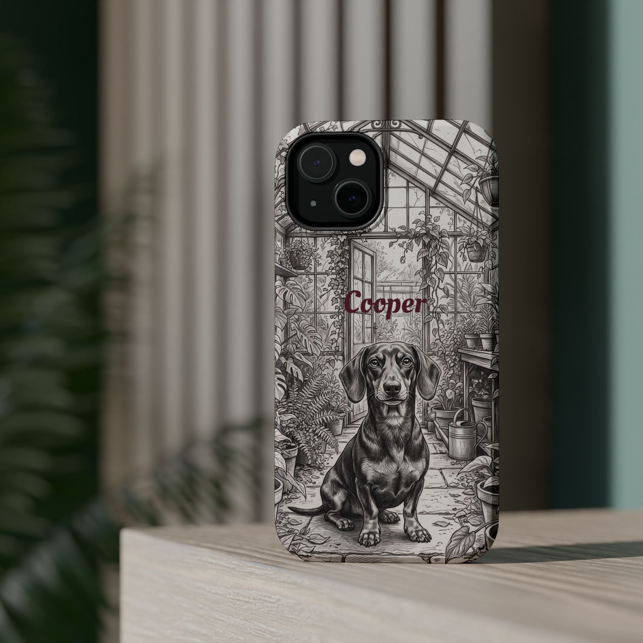 Personalized Dachshund Vintage Greenhouse Phone Case — Wireless Charging Cover