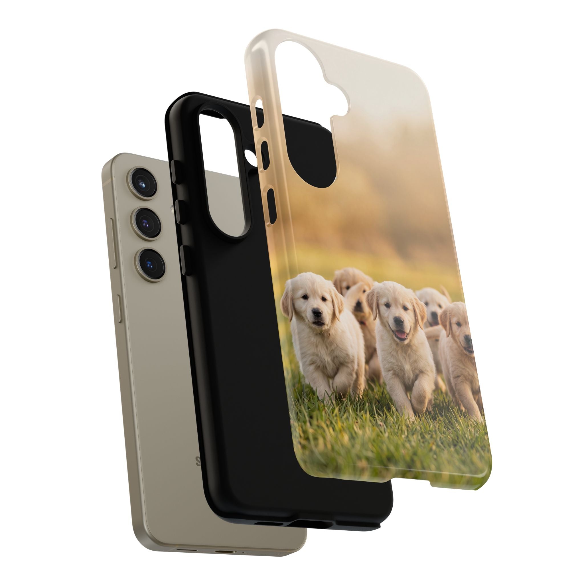 Golden Retriever Puppies Phone Case | Playful Puppy Pack Running in Grass | iPhone & Samsung