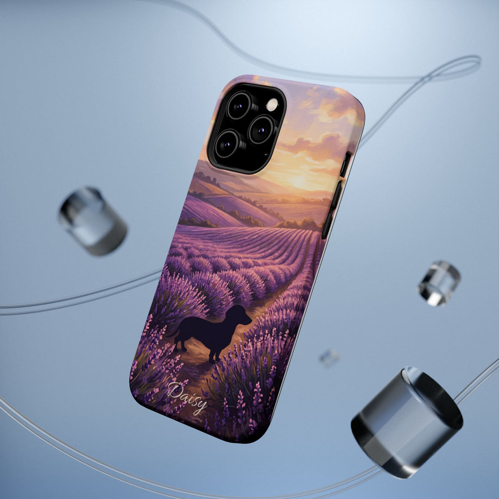 Personalized Dachshund Lavender Field Phone Case — Wireless Charging Cover
