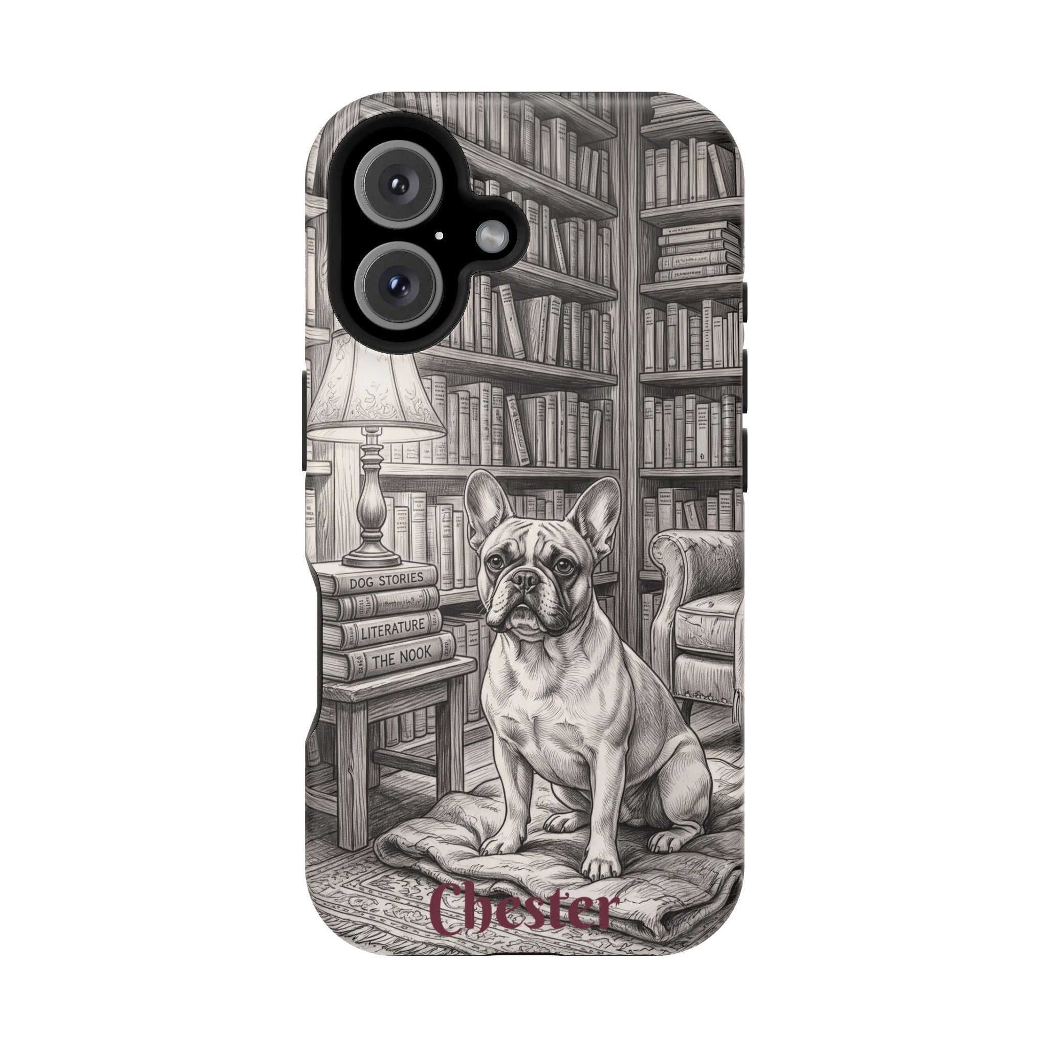 Personalized French Bulldog Library Study Phone Case — Wireless Charging Cover