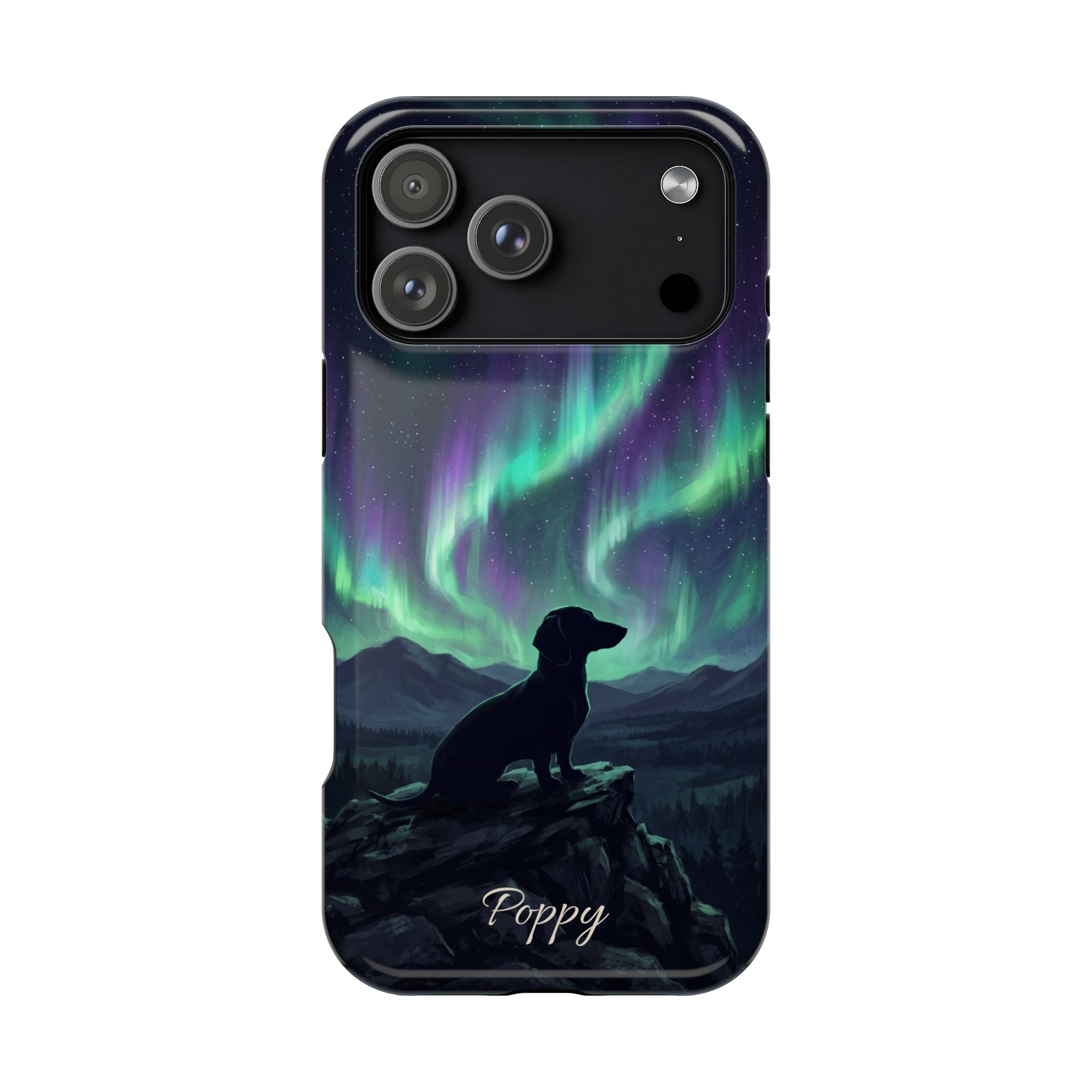 Personalized Dachshund Northern Lights Phone Case — Wireless Charging Cover