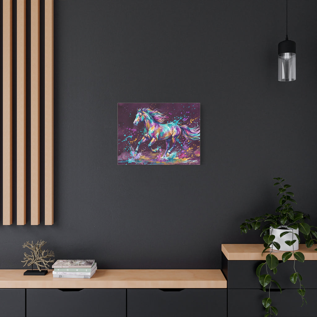 Horse Personalized Canvas | Colorful Watercolor Galloping Horse Wall Art