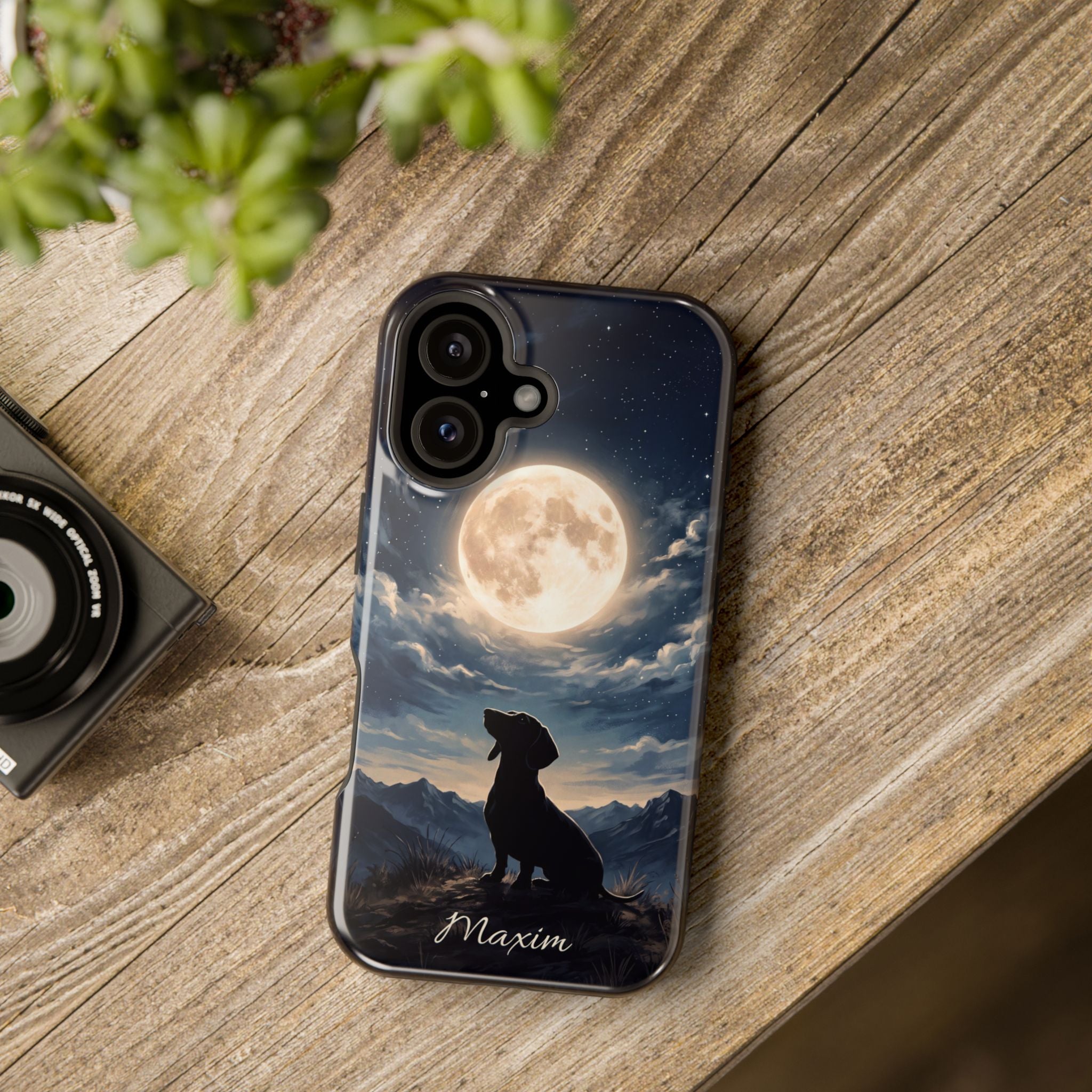 Personalized Dachshund Moonlight Phone Case — Wireless Charging Cover